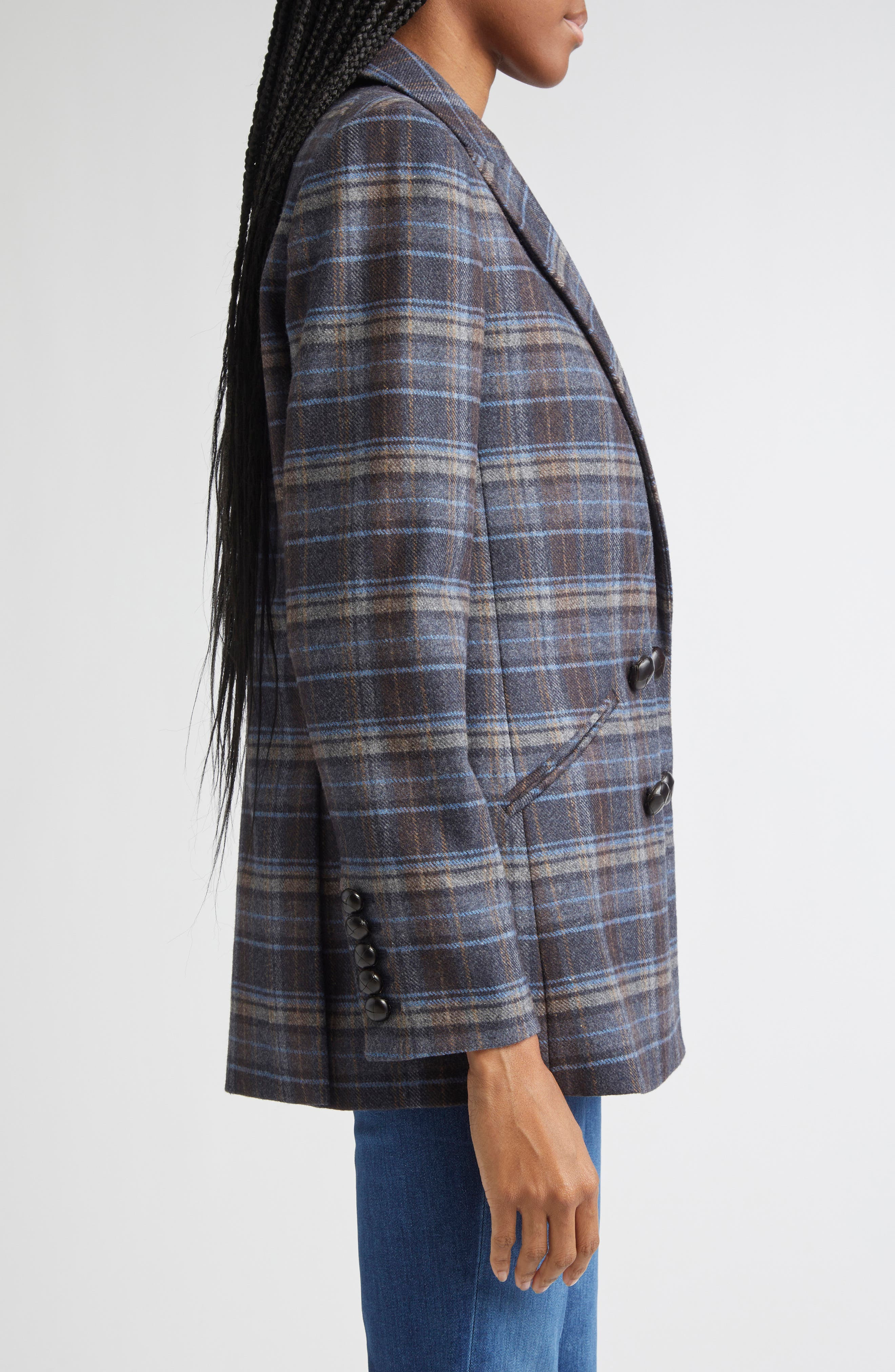 Veronica Beard Oria Plaid Wool Blend Dickey Jacket in Blue Multi at Nordstrom - 5