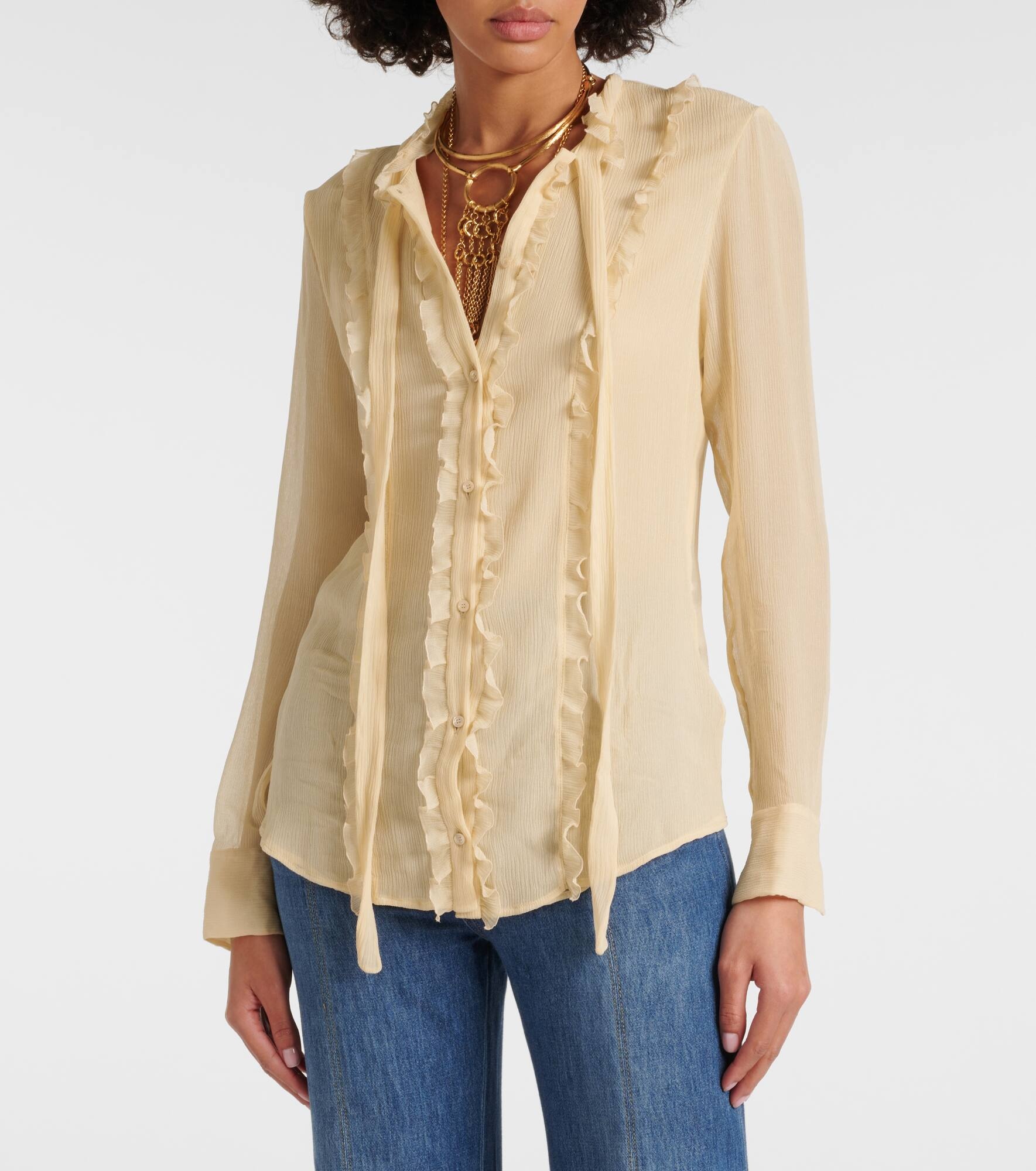 Ruffled silk crêpon blouse - 6