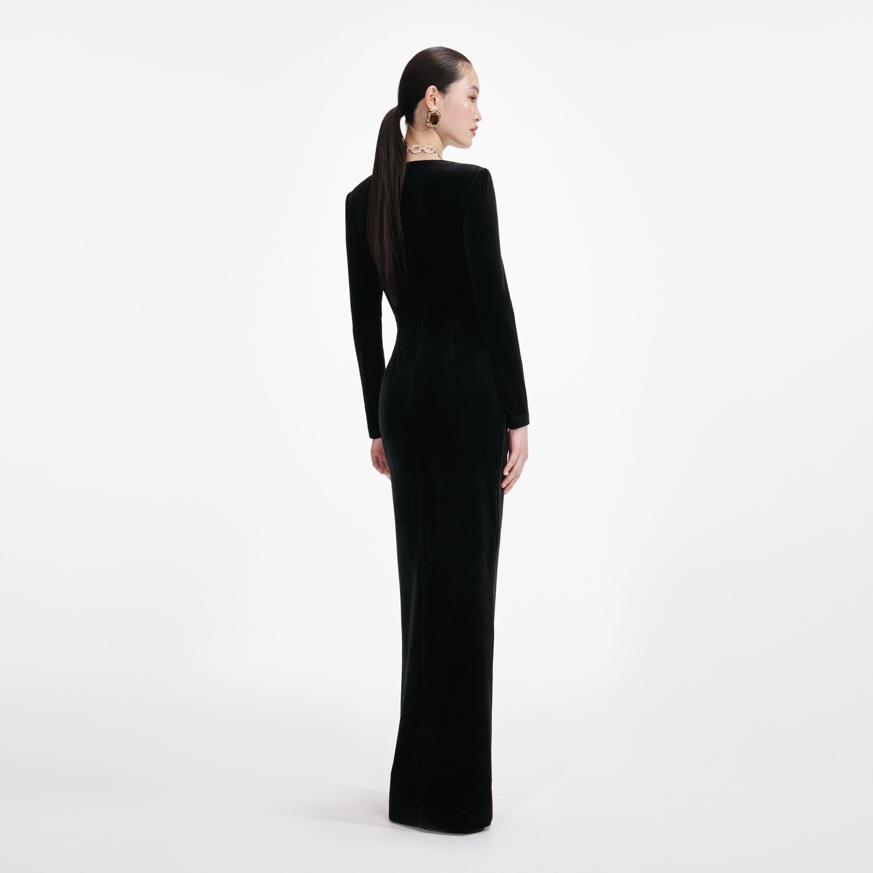 Black Velvet Embellished Maxi Dress - 3