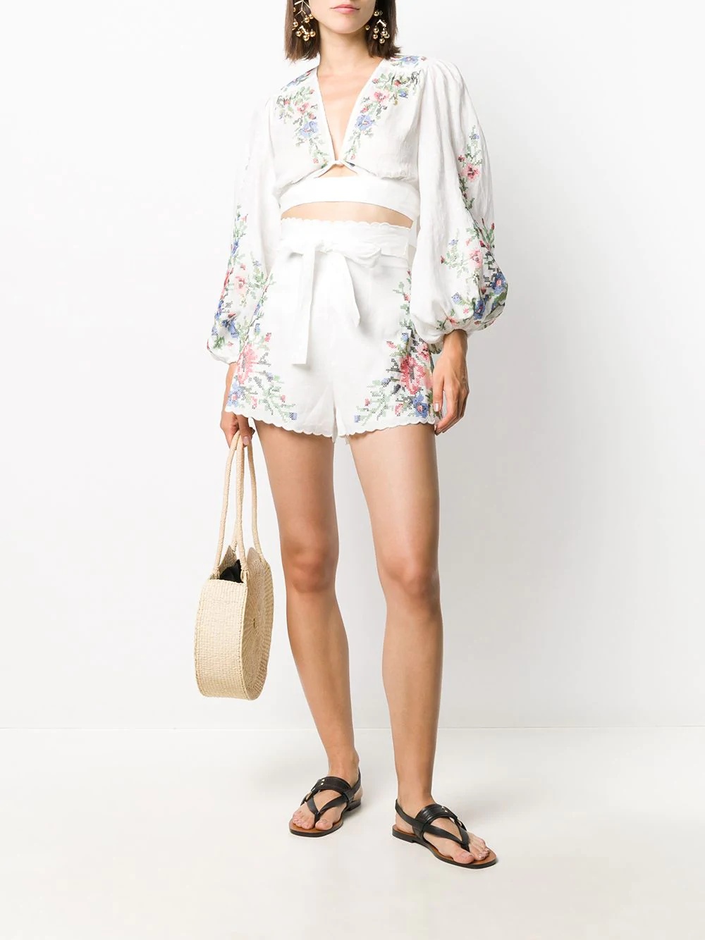 floral embroidered shorts - 2