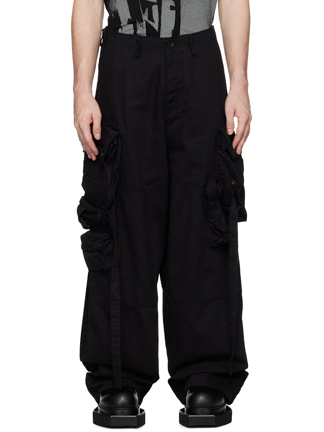 Black Gasmask Denim Cargo Pants - 1