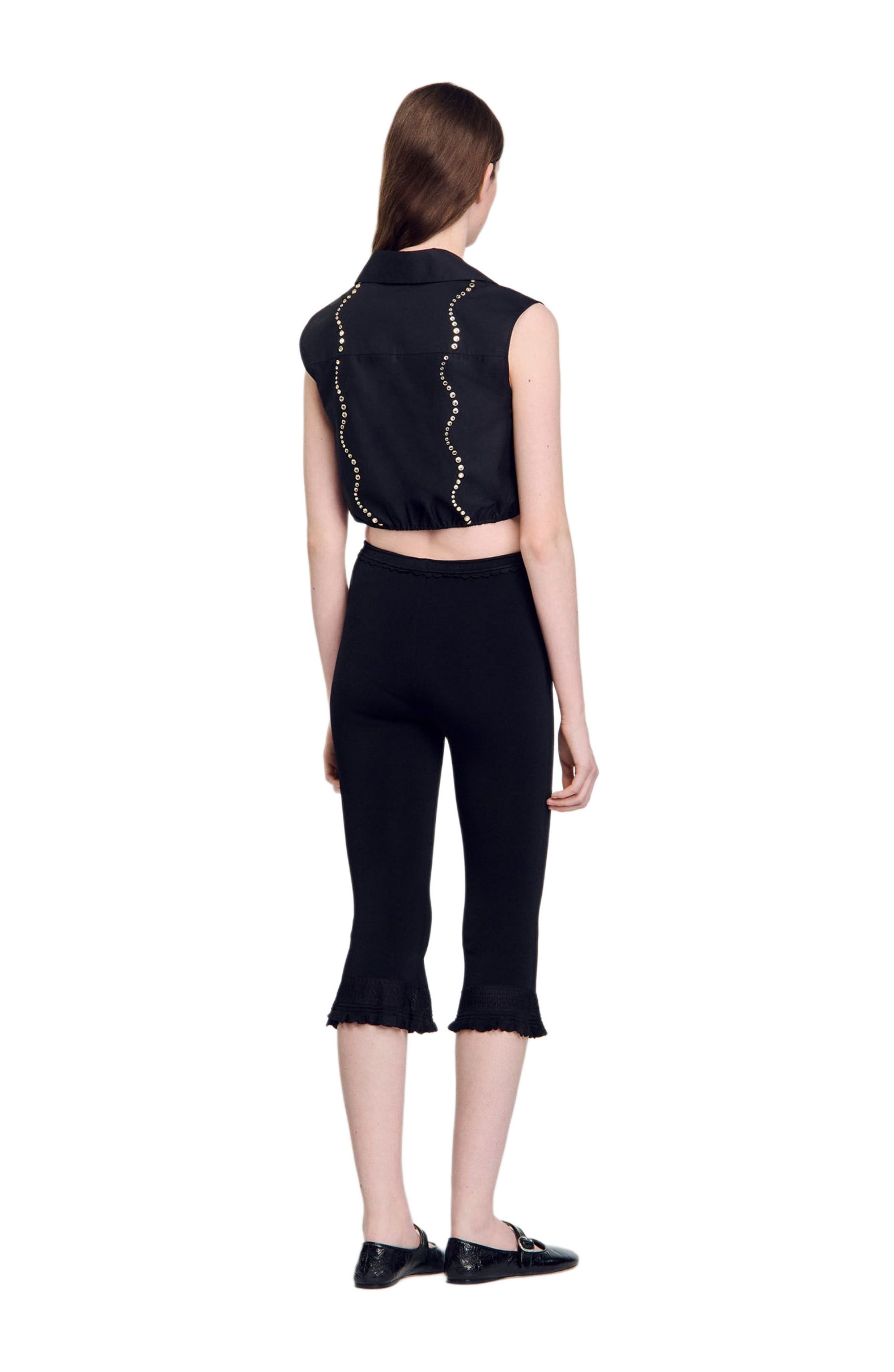 SANDRO Rhinestone cropped shirt in Black at Nordstrom - 2