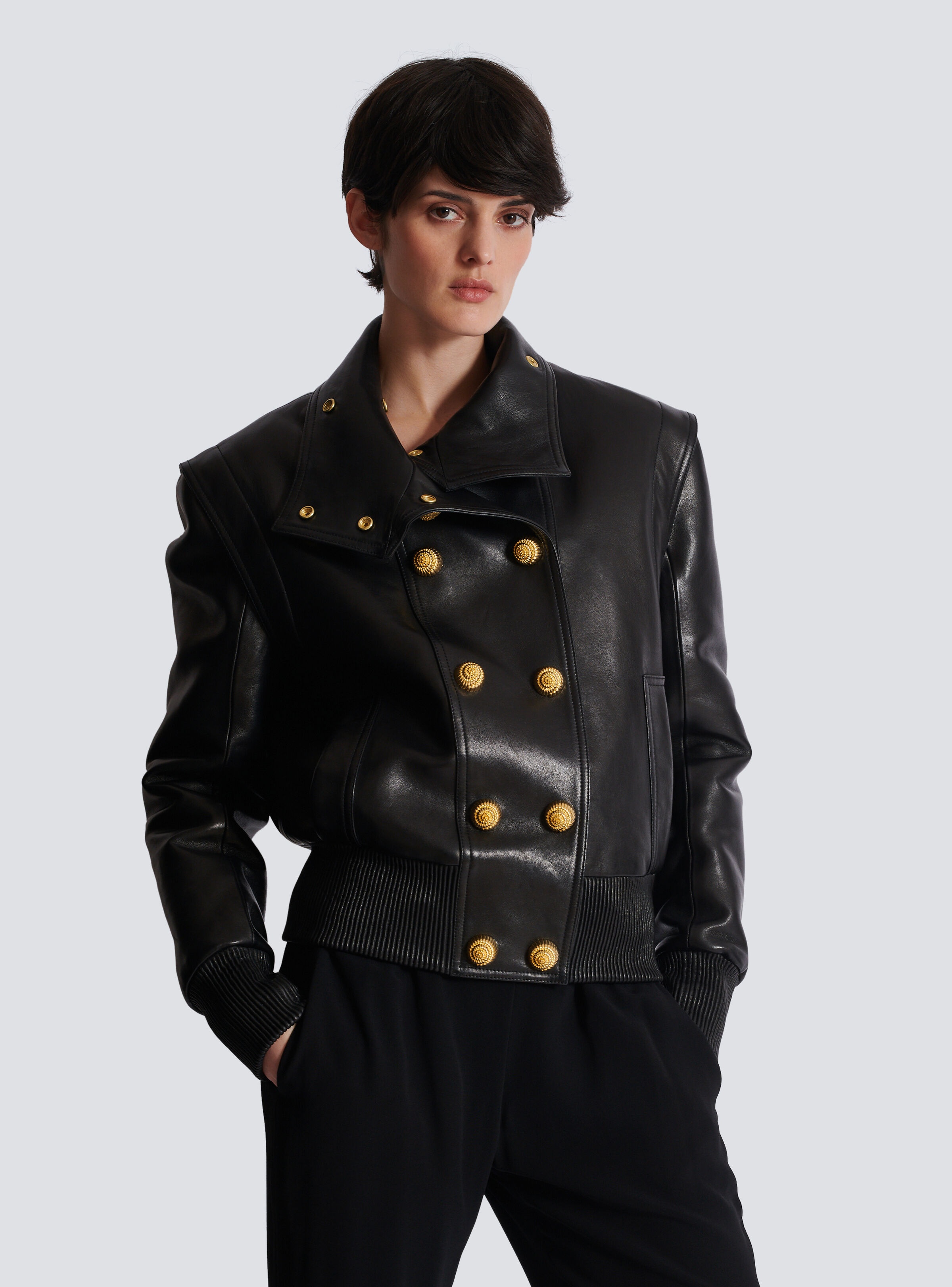 Lambskin leather aviator jacket with stand-up collar - 6