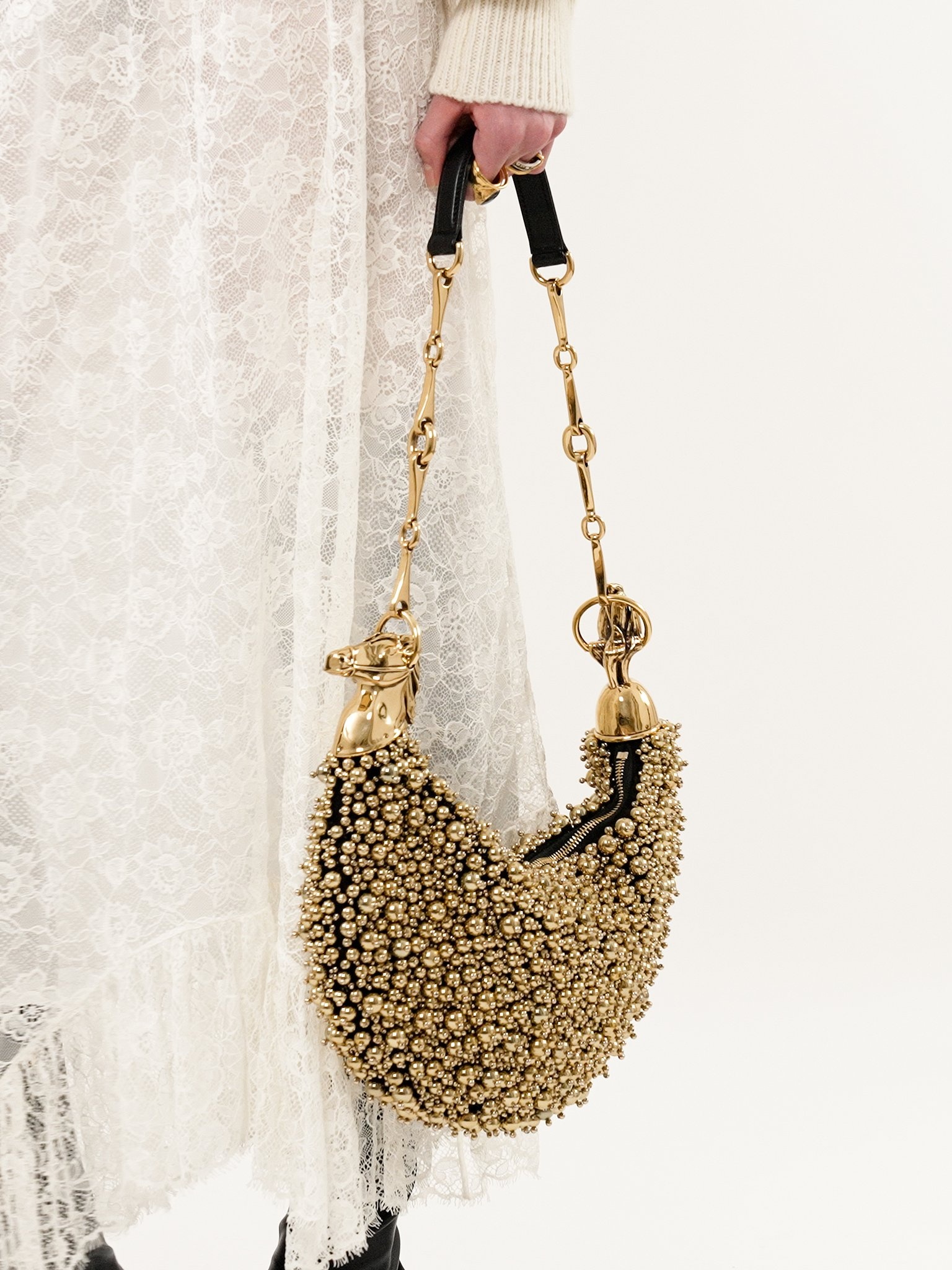 CHAIN HORSE SHOULDER BAG IN BEADED SUEDE LEATHER - 4