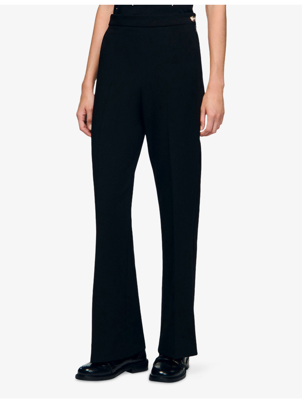 Button-Embellished Wide-Leg High-Rise Stretch-Woven Trousers - 3