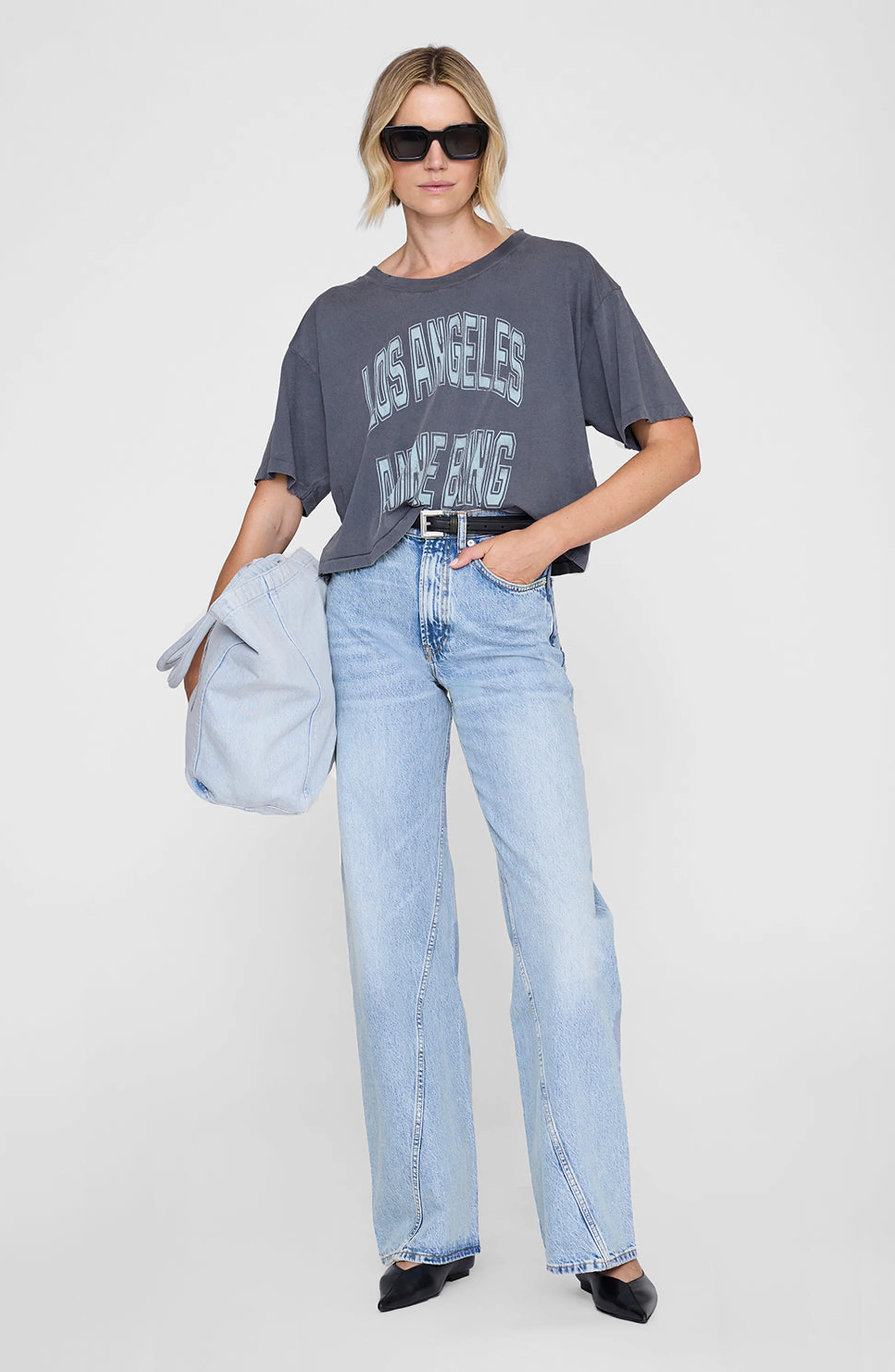 ANINE BING Johnny Cropped Tee in Washed Grey at Nordstrom - 1