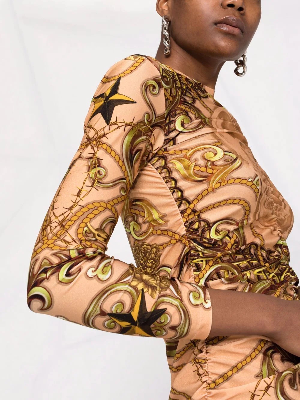 baroque-print bodycon dress - 3