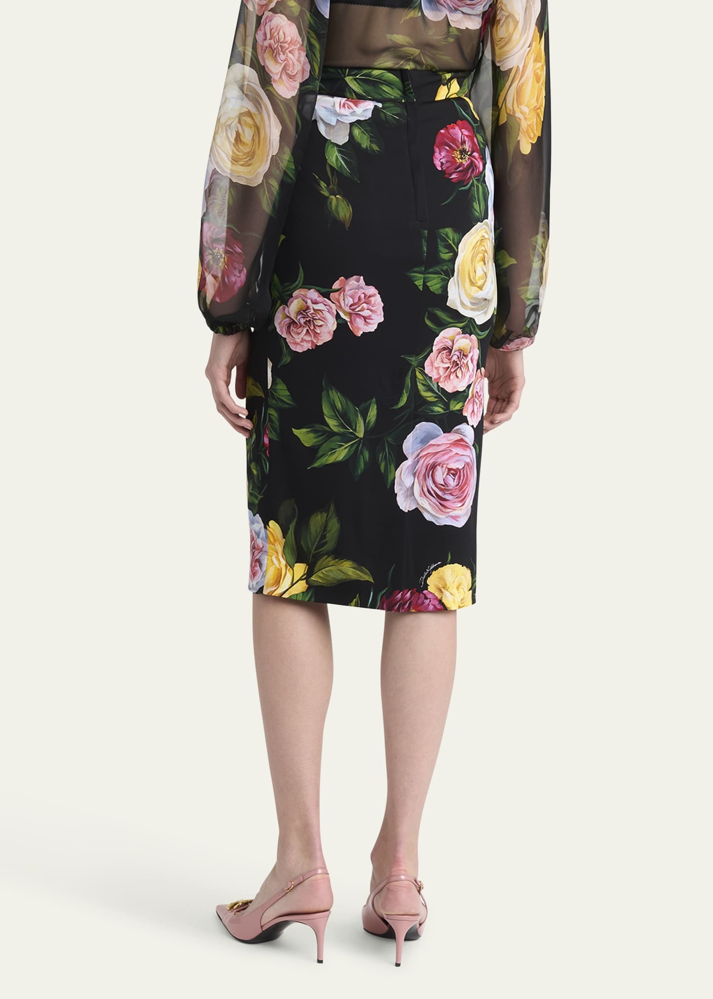 Floral Charmeuse Midi Skirt - 3