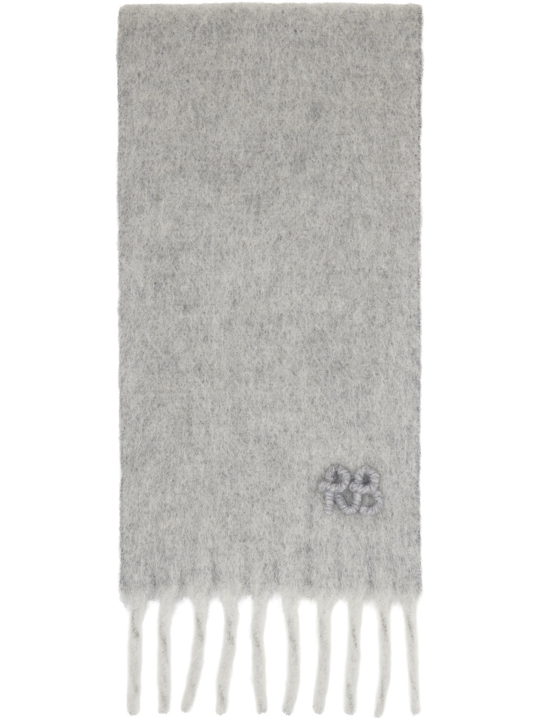 Gray Fringed Alpaca-Blend Mid Scarf - 1