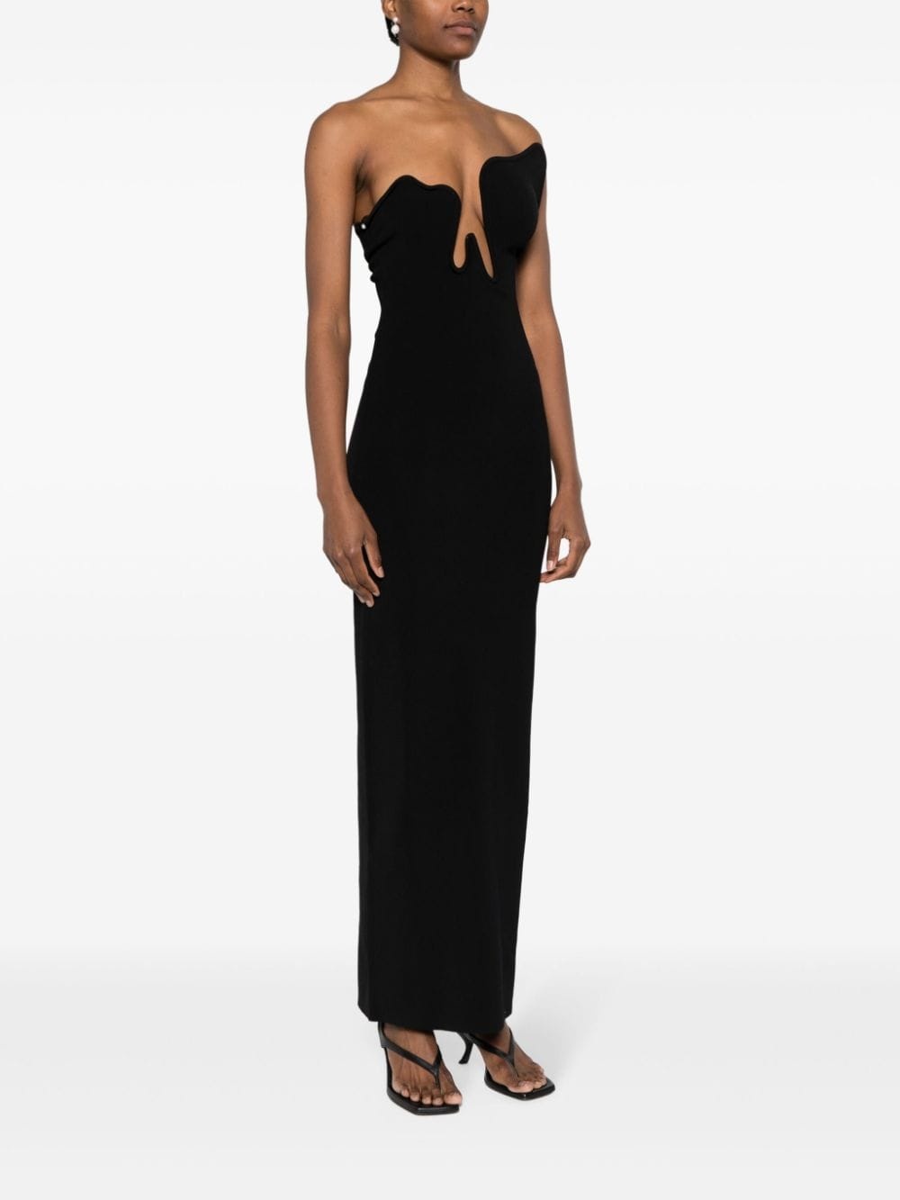 asymmetric crepe long dress - 3