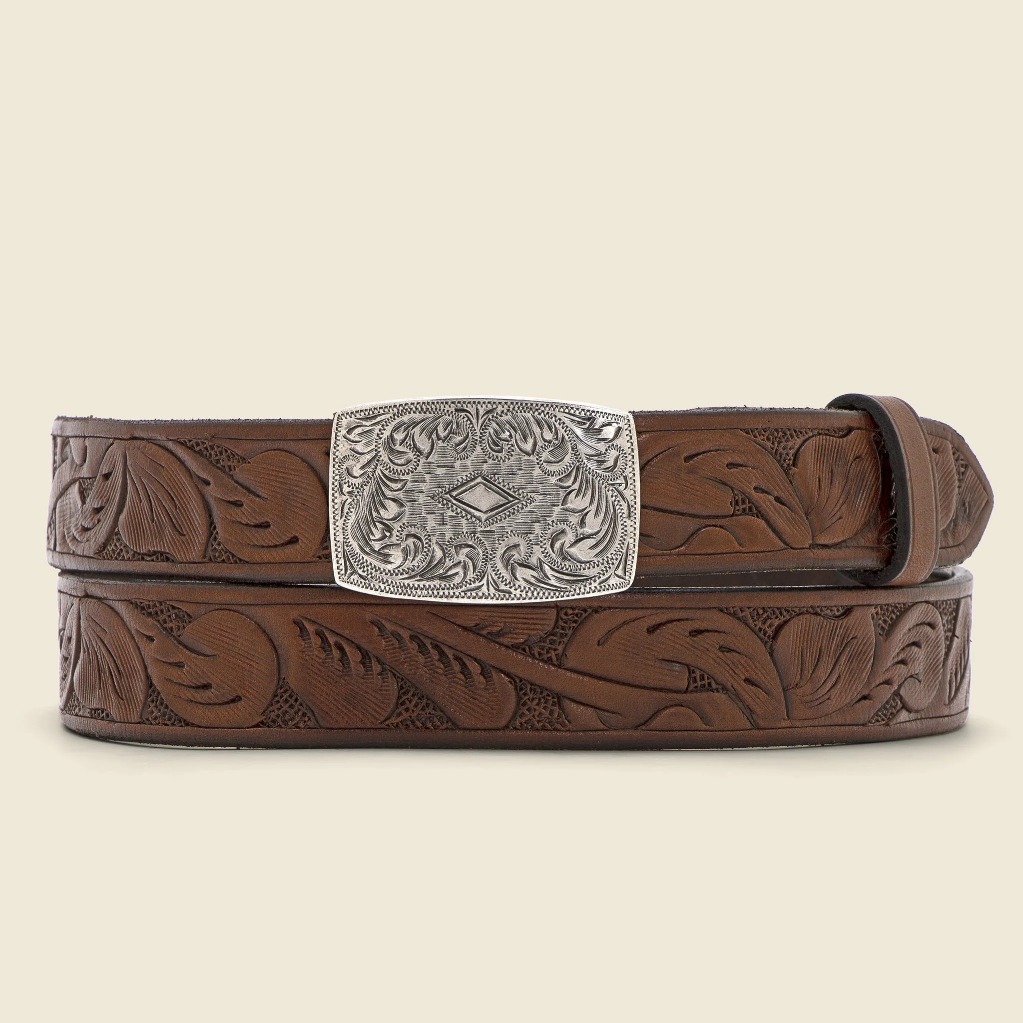Coleman Tooled Leather Belt - Brown - 1
