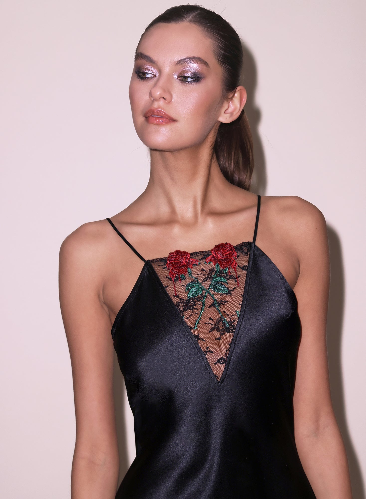Vampire Rose Embroidery Slip Dress - 2