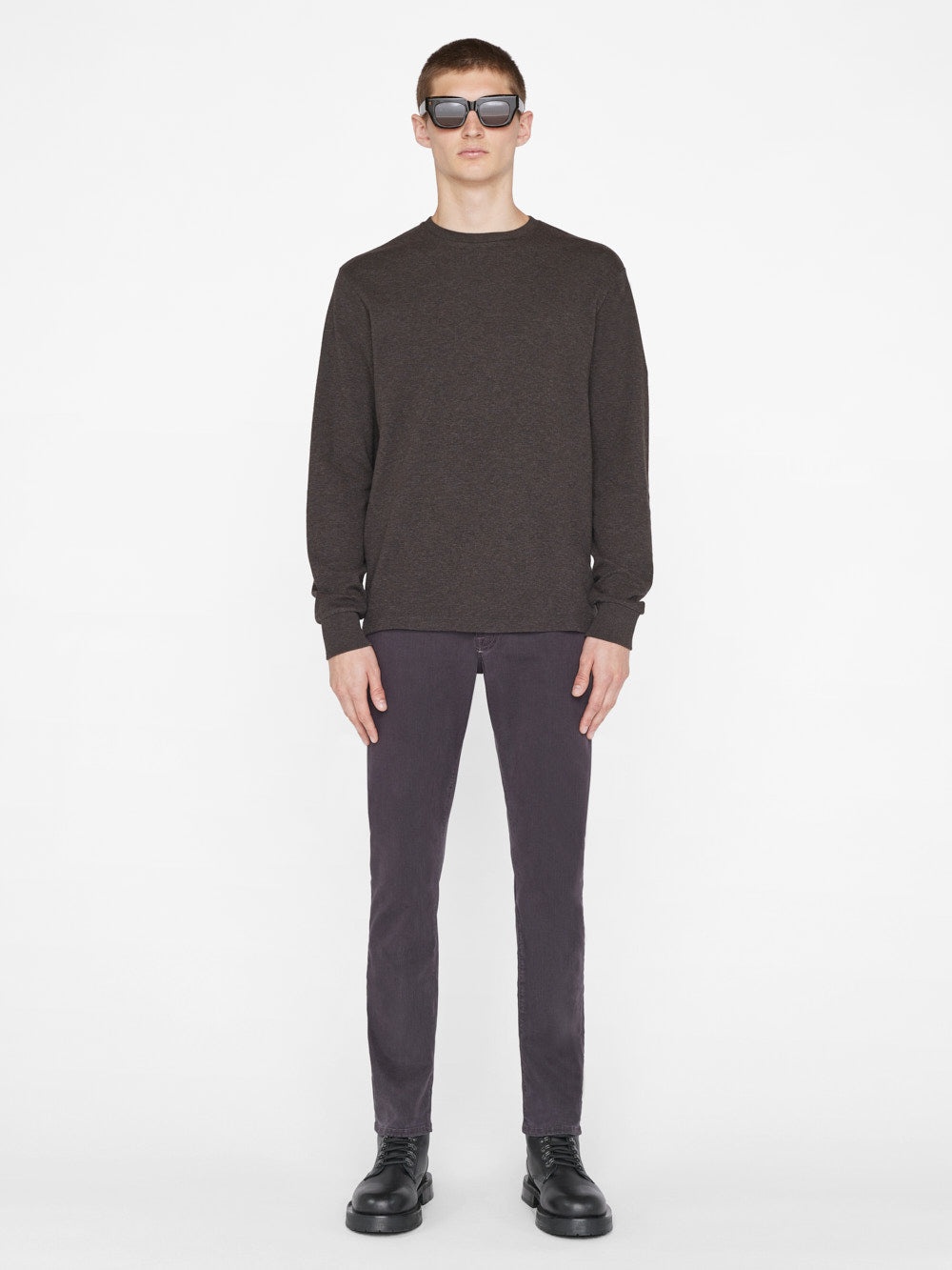 Duo Fold Long Sleeve Crew in Heather Espresso - 2