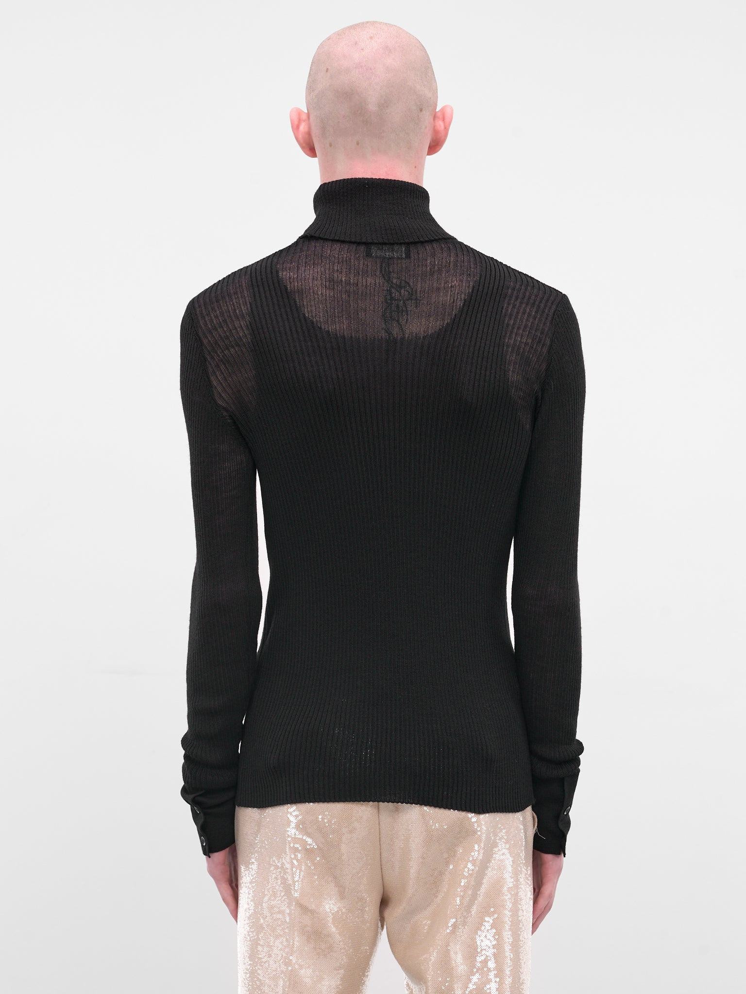 Black Rib-Knit Turleneck Sweater - 3