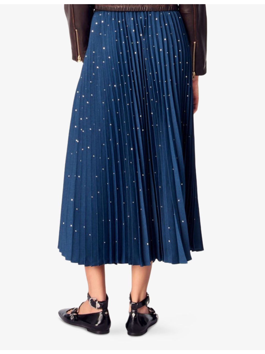 Stud-Embellished Pleated Woven Midi Skirt - 4