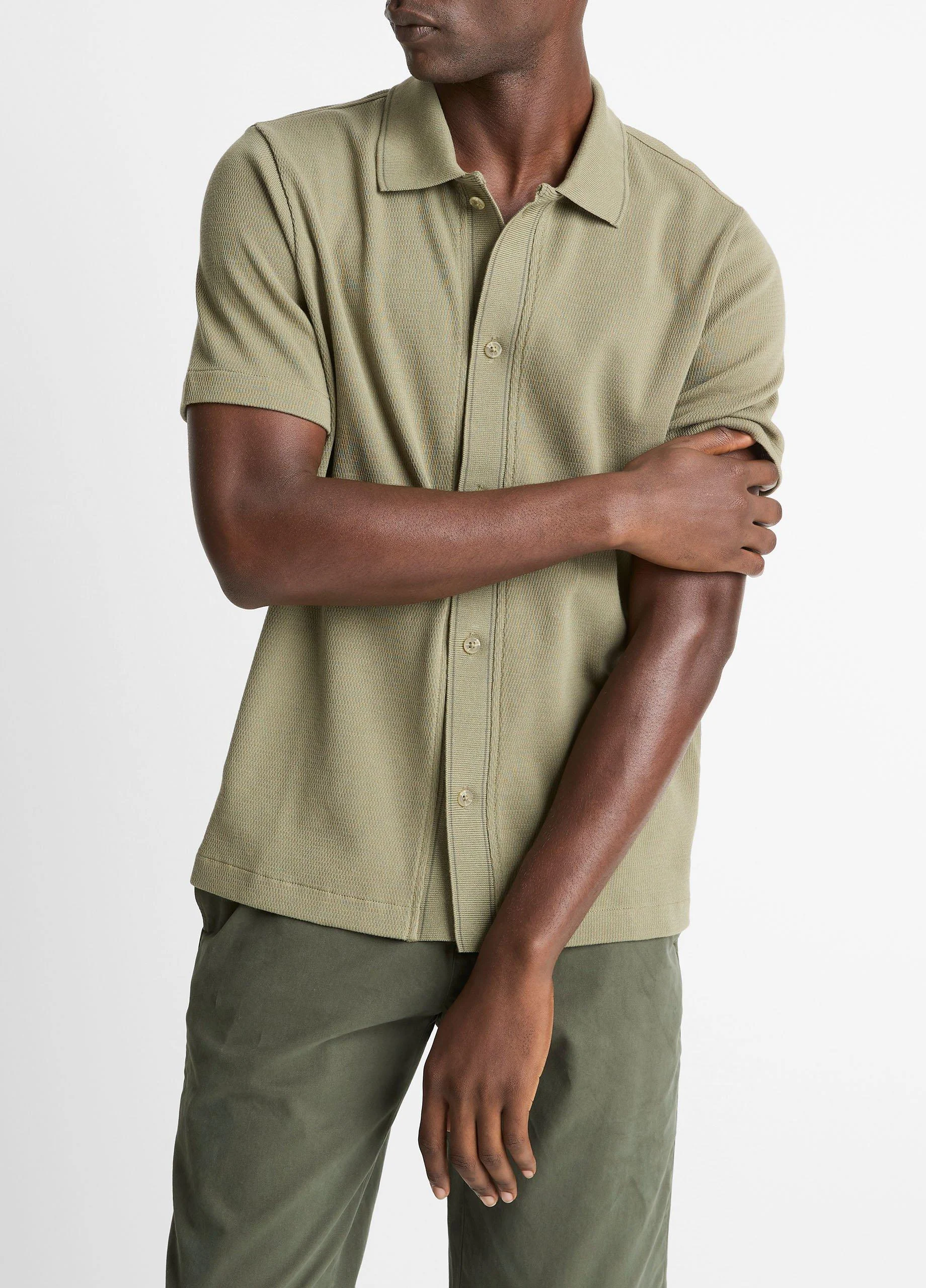 Jacquard-Knit Cotton Short-Sleeve Button-Front Shirt - 1