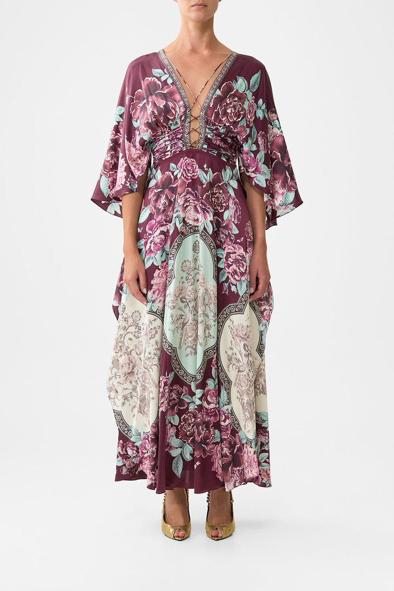 CAMILLA V NECK LACE UP DETAIL LONG DRESS outlook