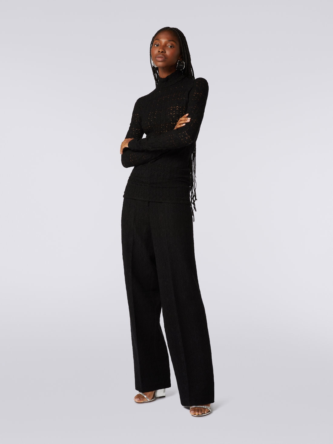 Lace-effect viscose blend high-neck pullover - 3