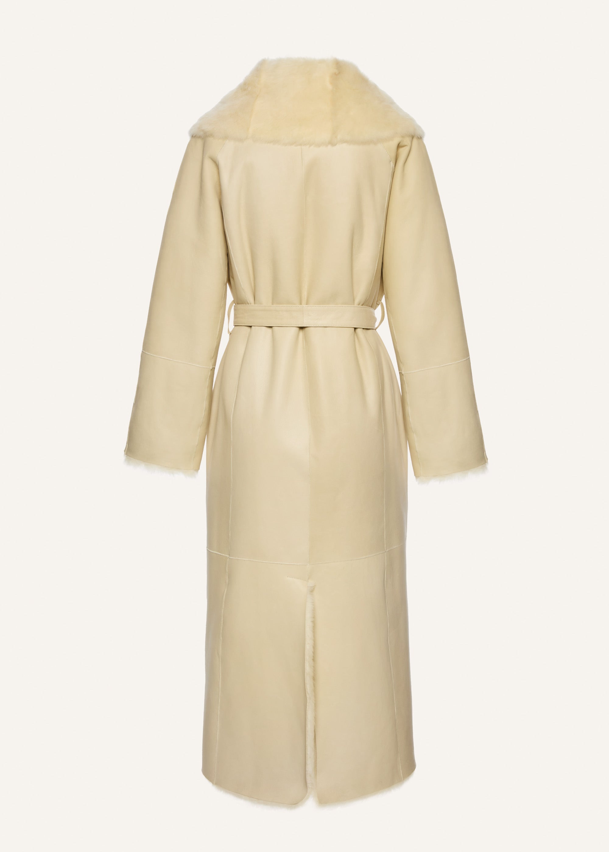 Reversible shearling wrap coat in cream - 4