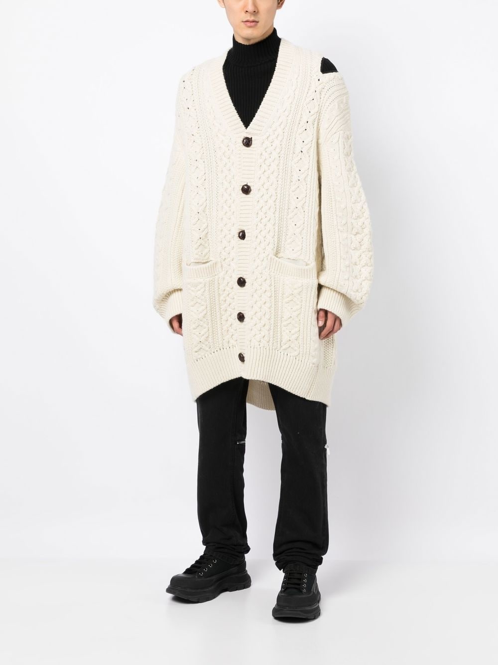 TAKAHIROMIYASHITA TheSoloist. zip-detail Aran-knit cardigan ...