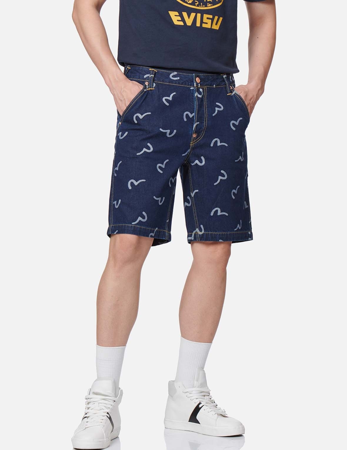 ALLOVER SEAGULL JACQUARD DENIM SHORTS - 3