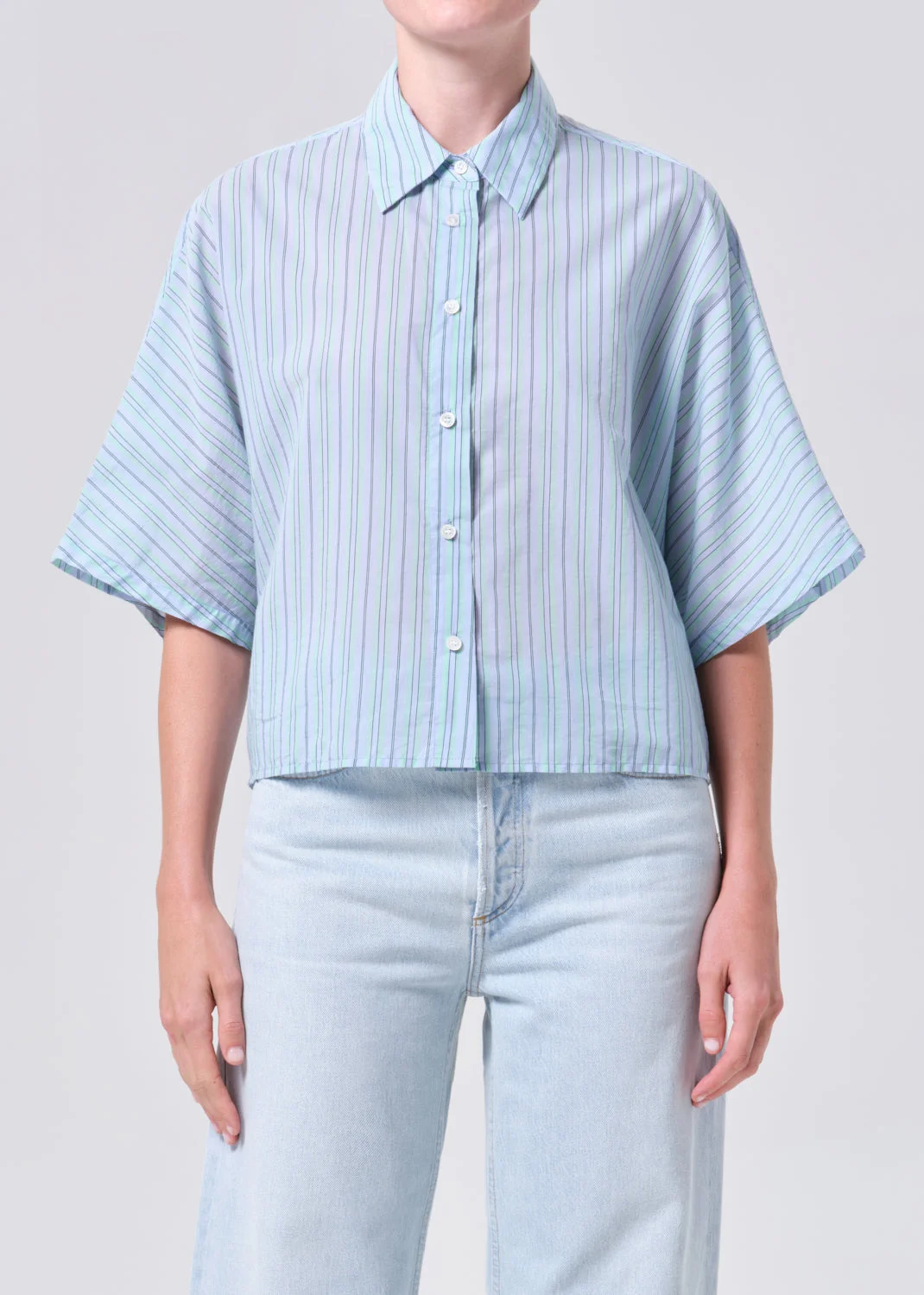 MERRIN SHIRT IN WIRREL STRIPE/POWDER BLUE - 1