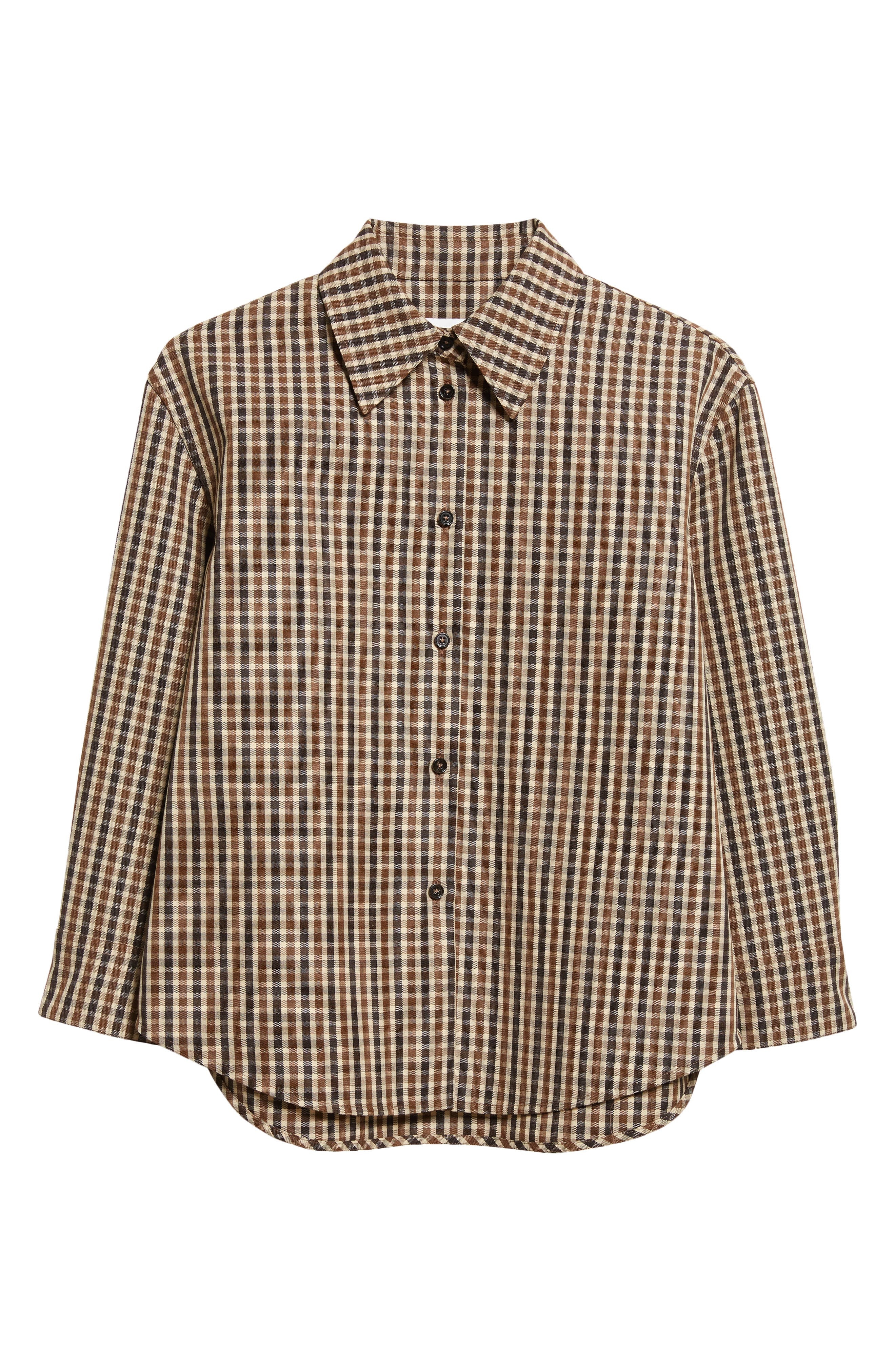 Jil Sander Classic Check Three-Quarter Sleeve Crop Button-Up Shirt in Hazelnut Mouline at Nordstrom - 6