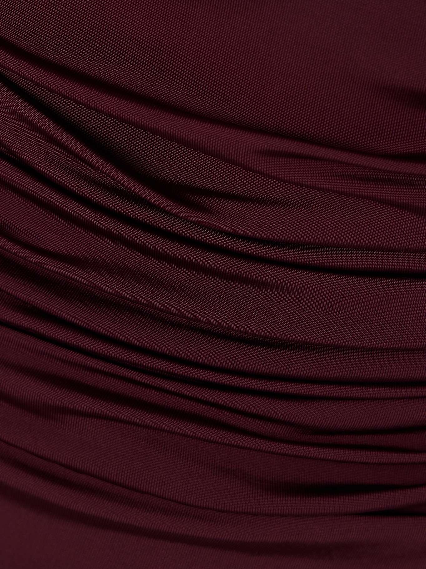 One-shoulder floral-appliquéd ruched satin-jersey top Burgundy - 4