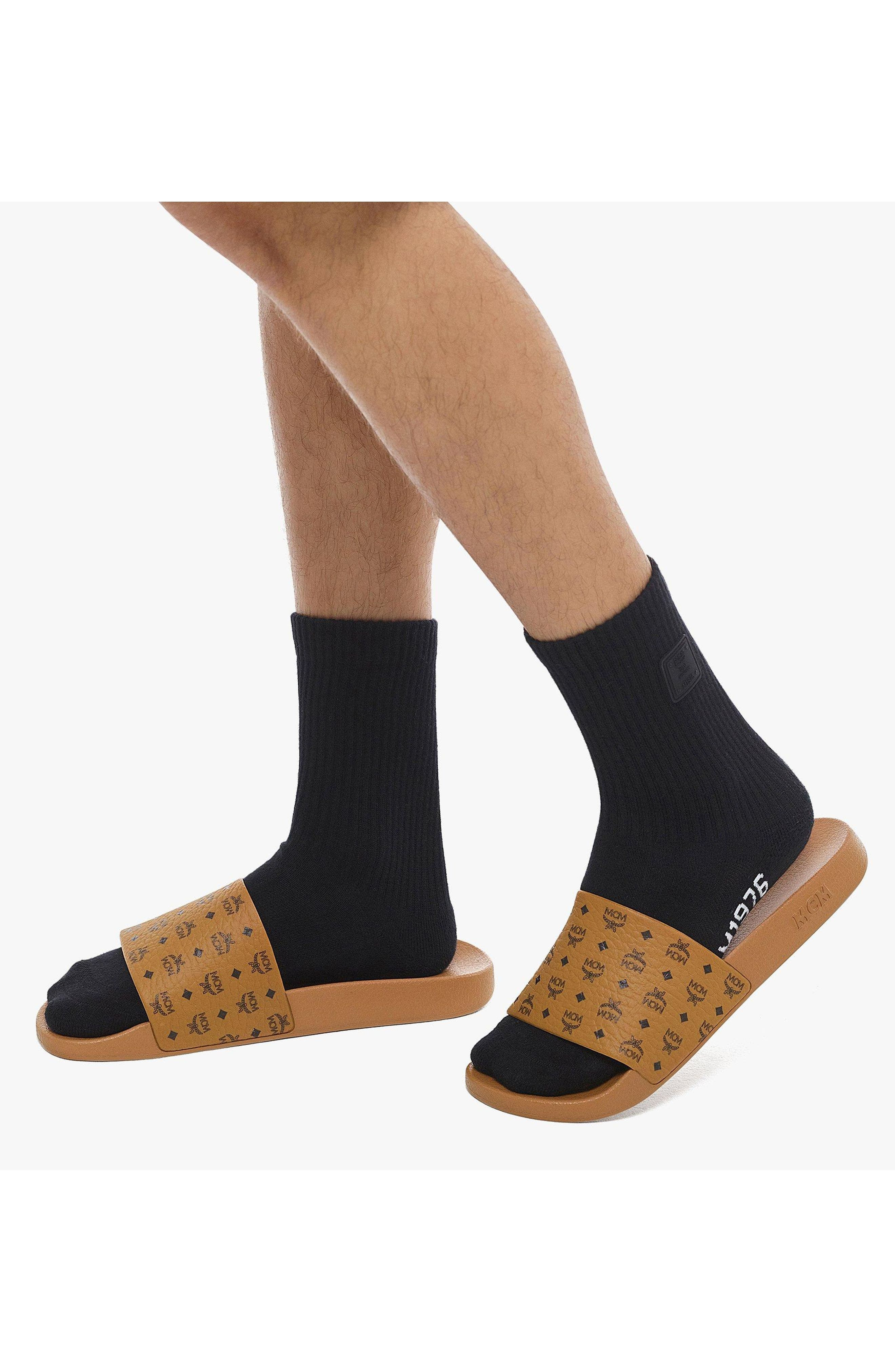 MCM Male Monogram Print Rubber Slides in Cognac at Nordstrom - 6