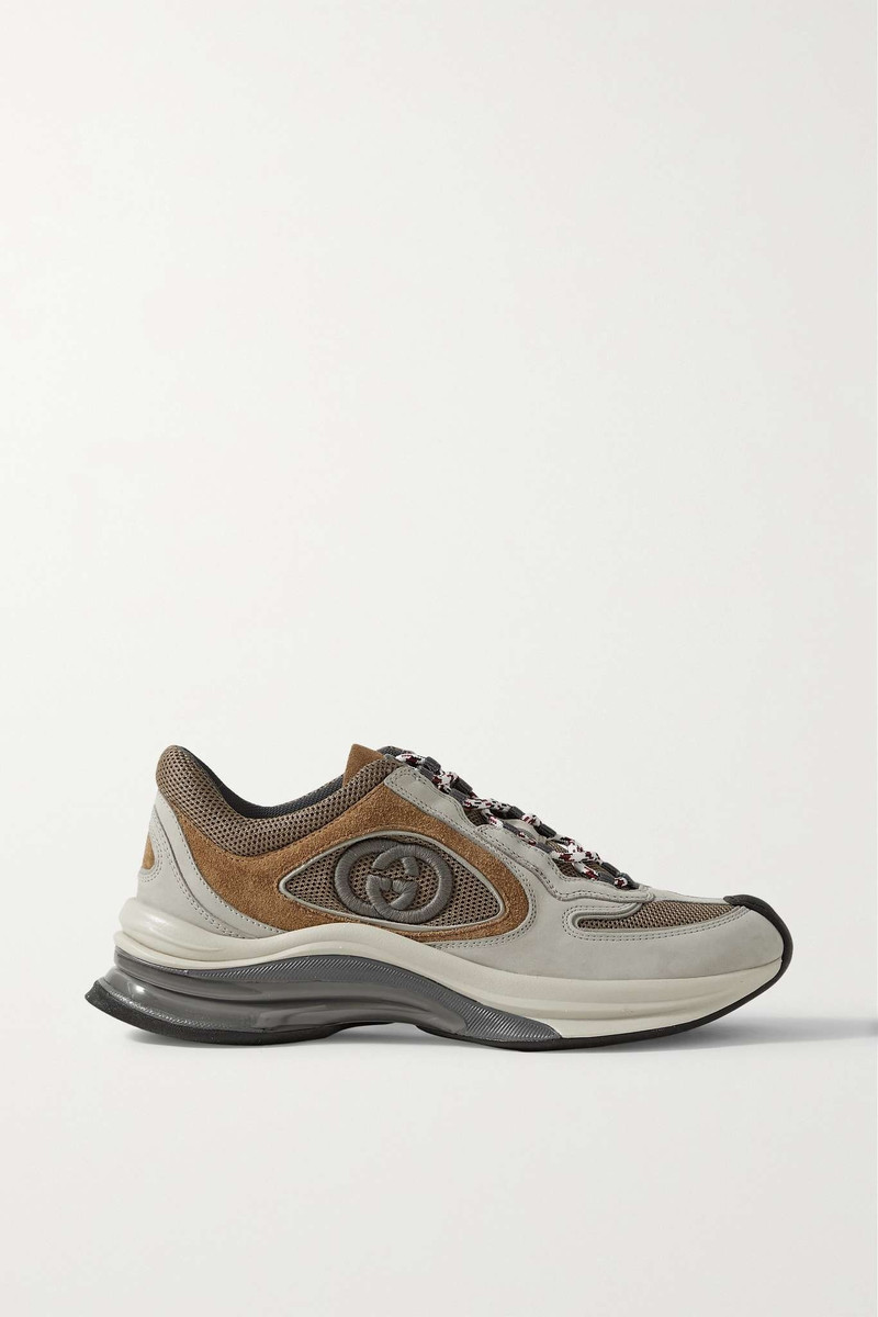Run leather and suede-trimmed mesh sneakers - 1