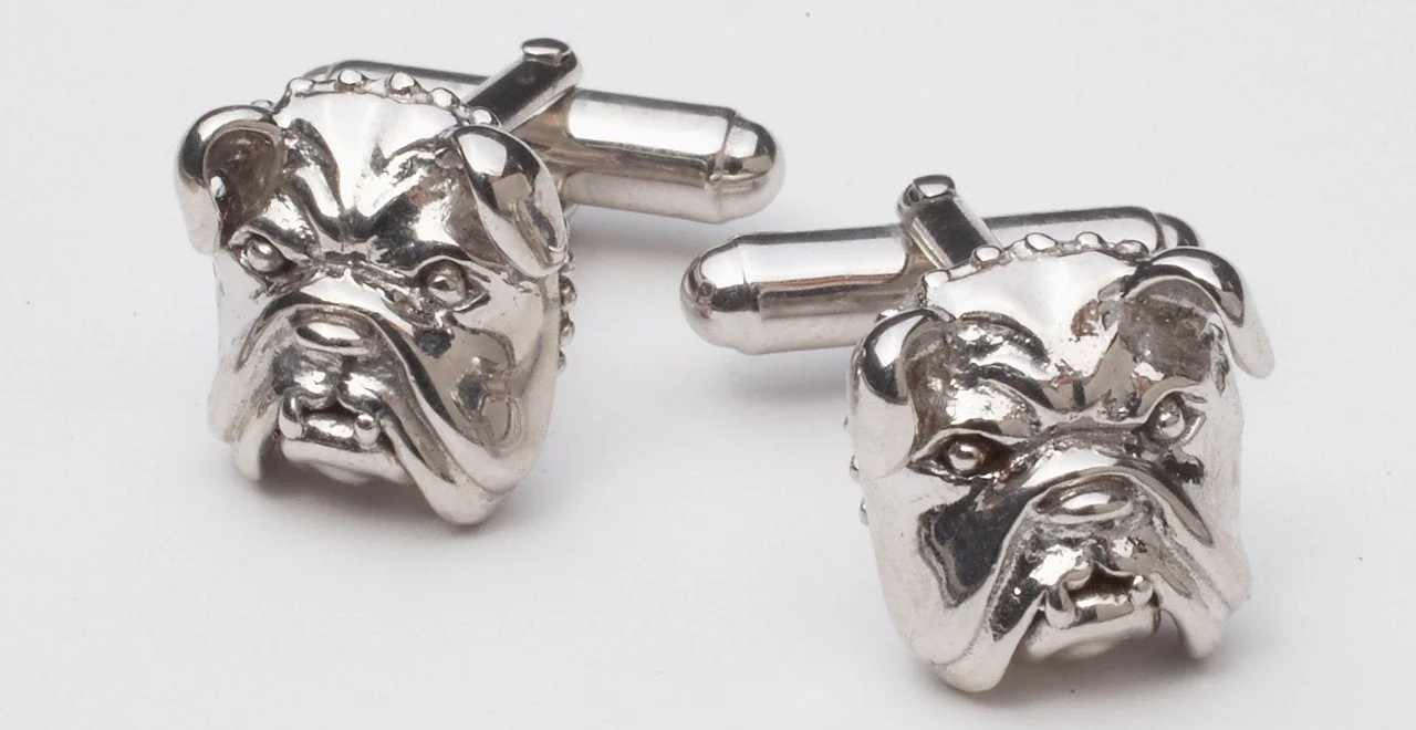 BULLDOG SILVER FINISH CUFFLINKS - 1