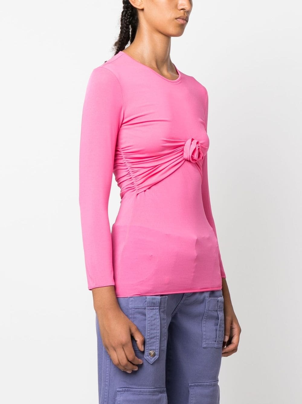 floral-appliquÃ© gathered T-shirt - 3