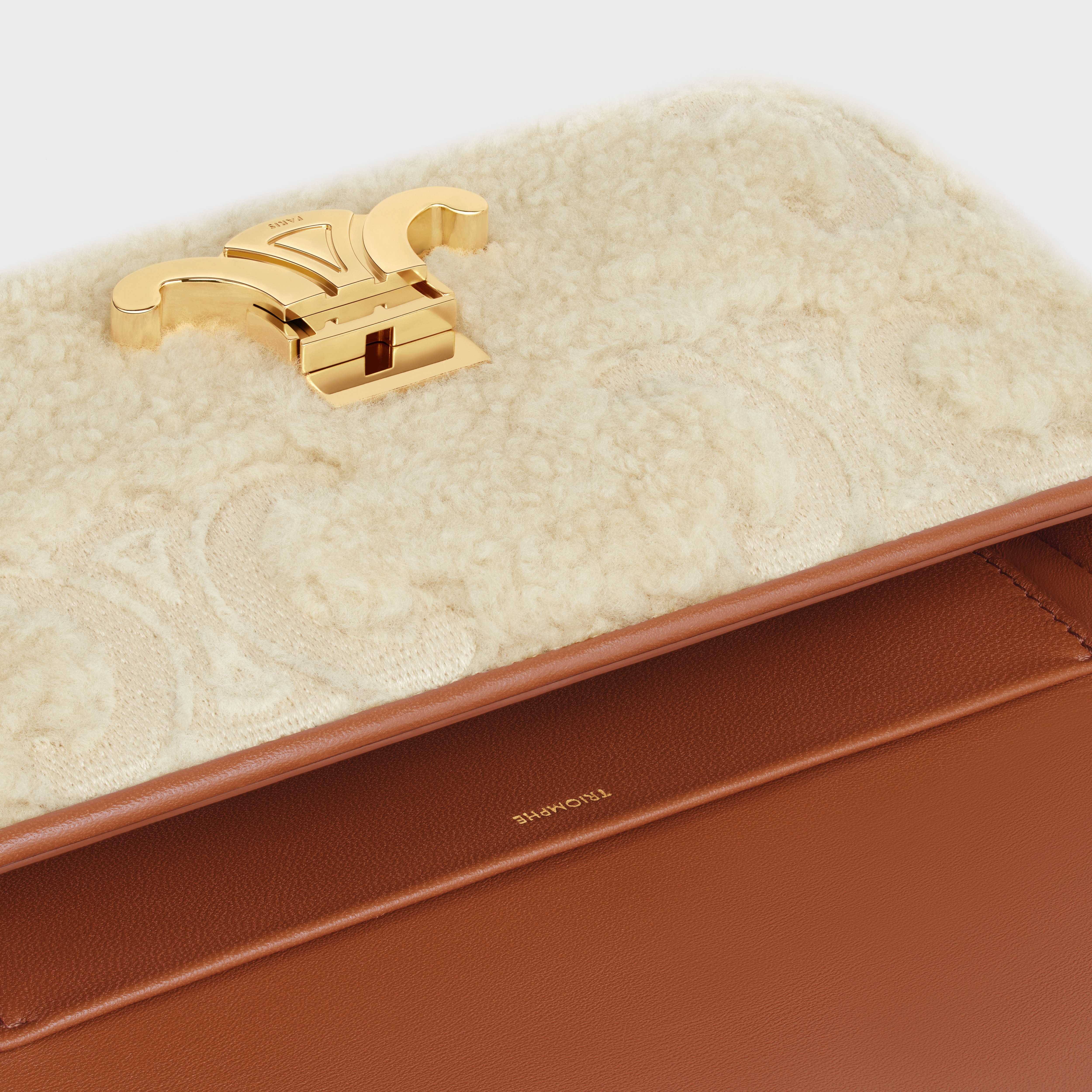 SHOULDER BAG CLAUDE in SHEARLING WITH TRIOMPHE EMBROIDERIES - 4