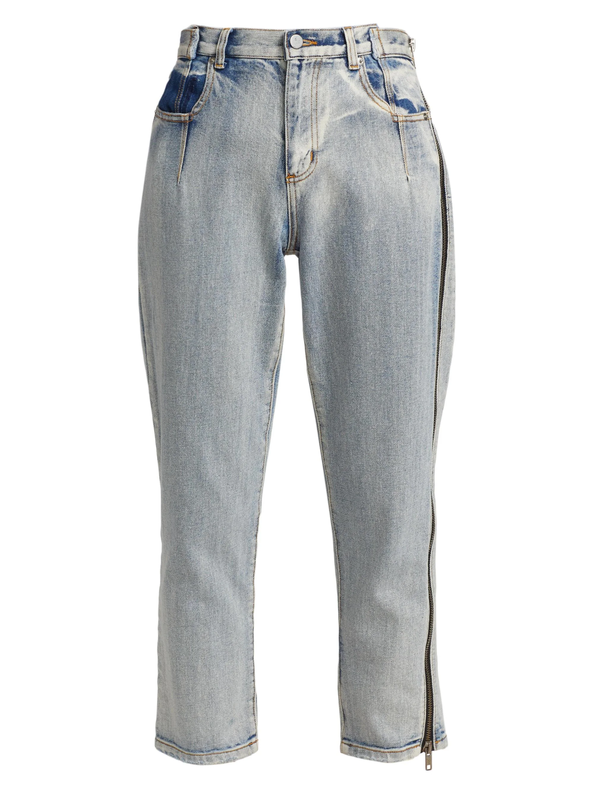 Women's High-Rise Zip Detail Straight-Leg Jeans - Indigo - 1