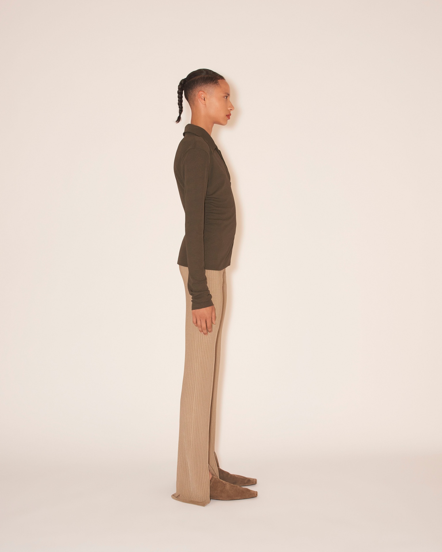 LETTE - Rib jersey pants - Silver mink - 5