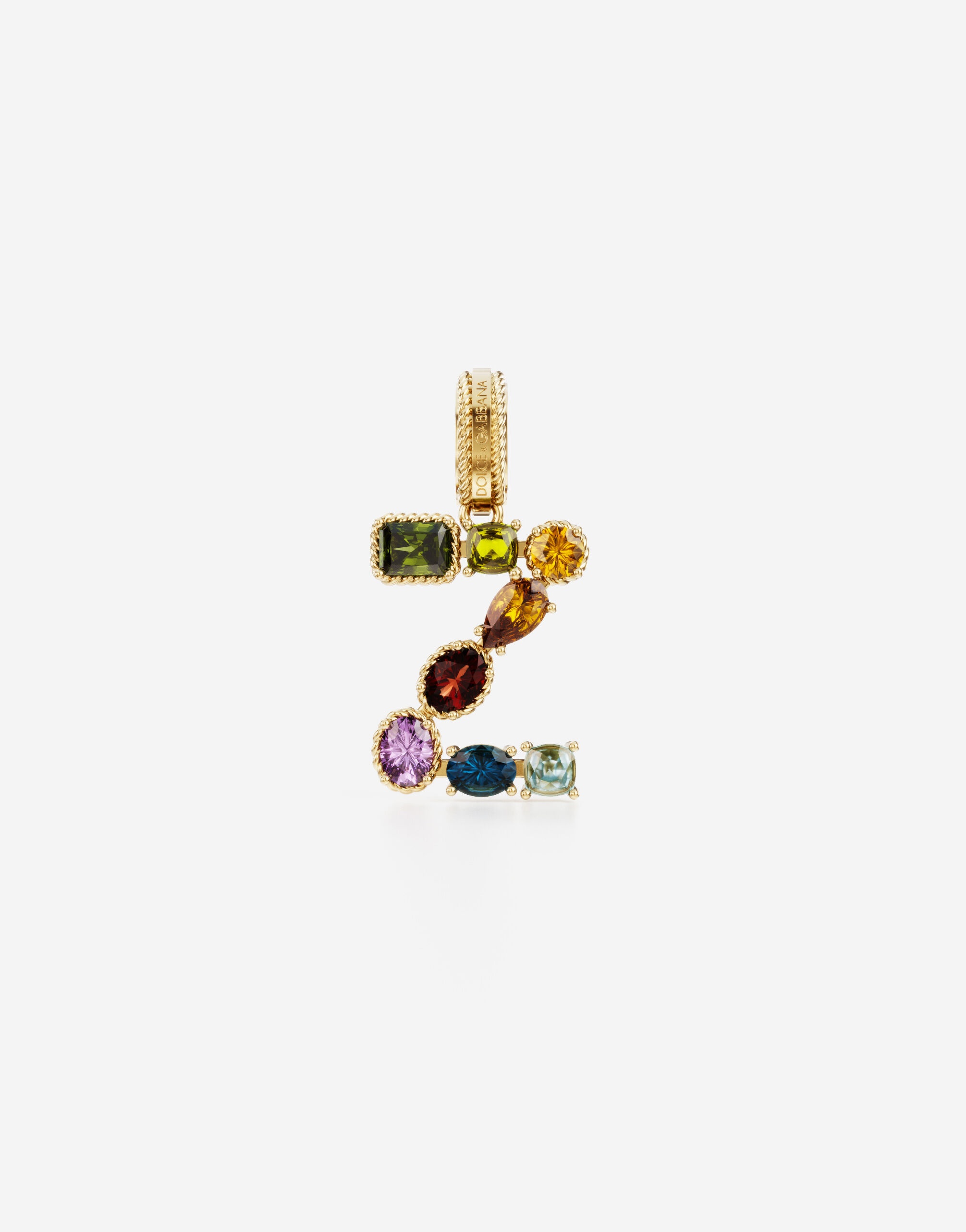 Rainbow alphabet Z 18 kt yellow gold charm with multicolor fine gems - 1