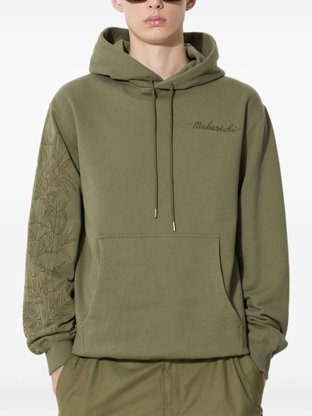 bamboo-sleeve embroidered hoodie - 2