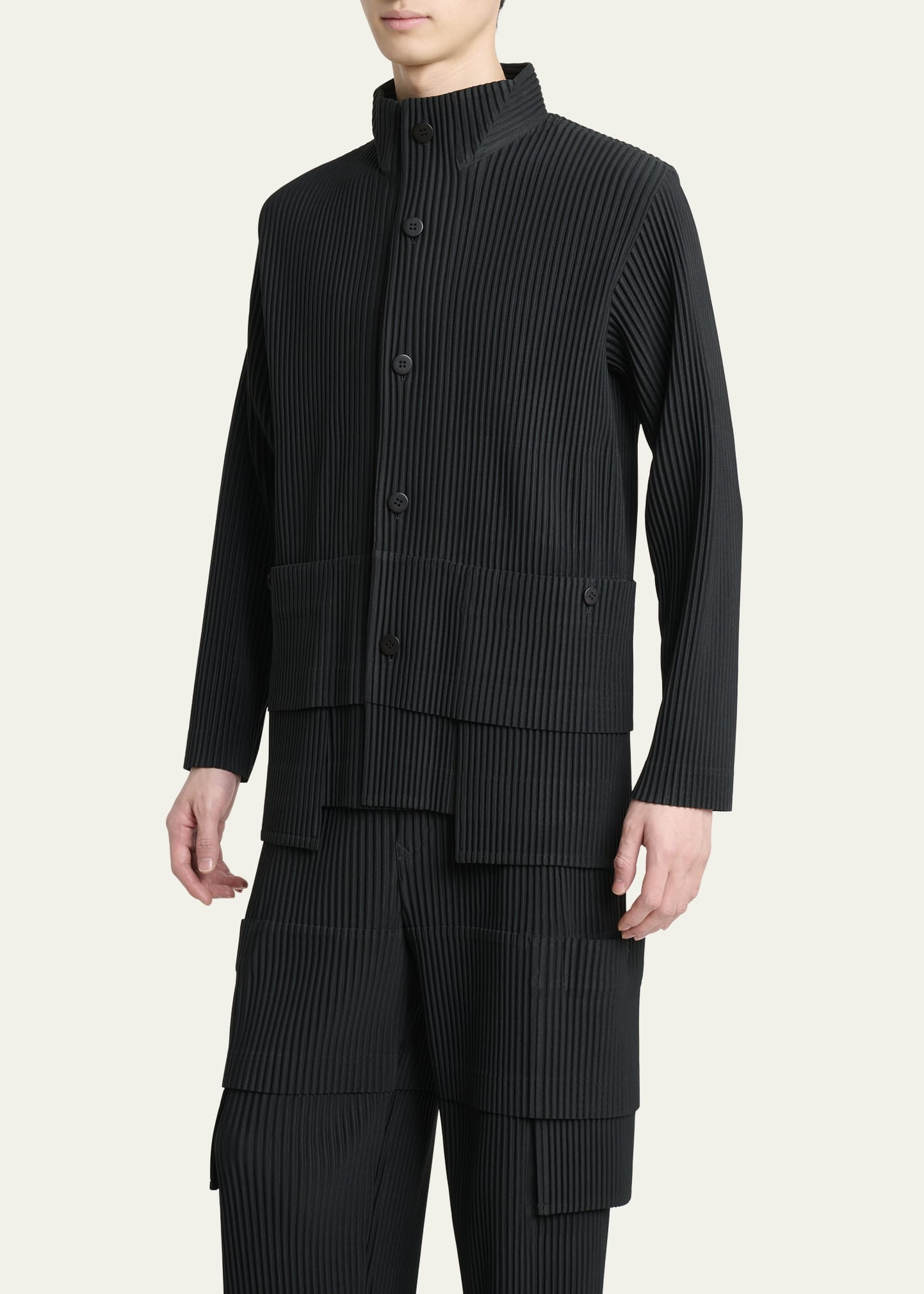 Men's Multi-Pocket Pleated Button-Down Shirt - 4