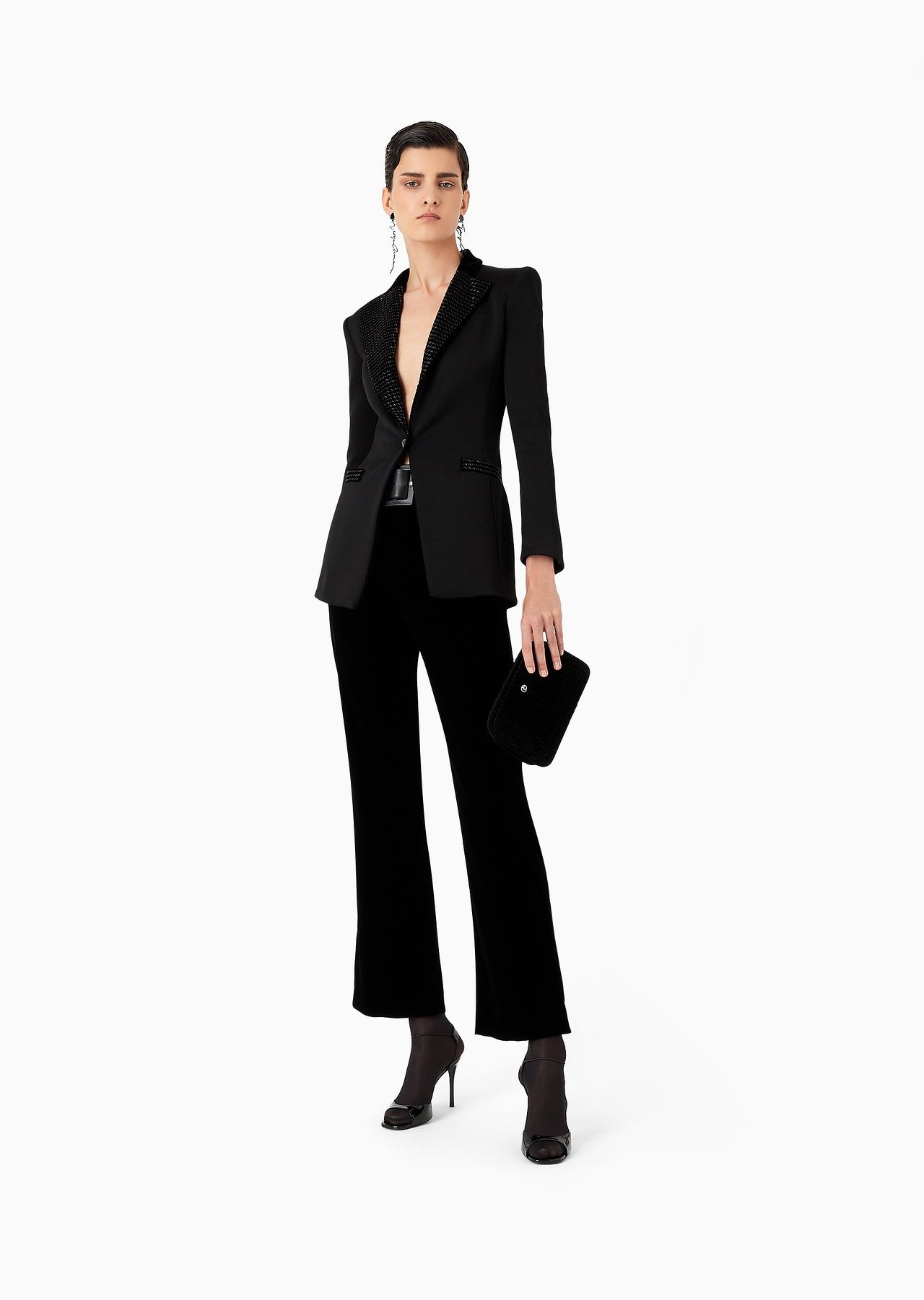 Single-breasted jacket in double jersey and velvet with embroidery - 4