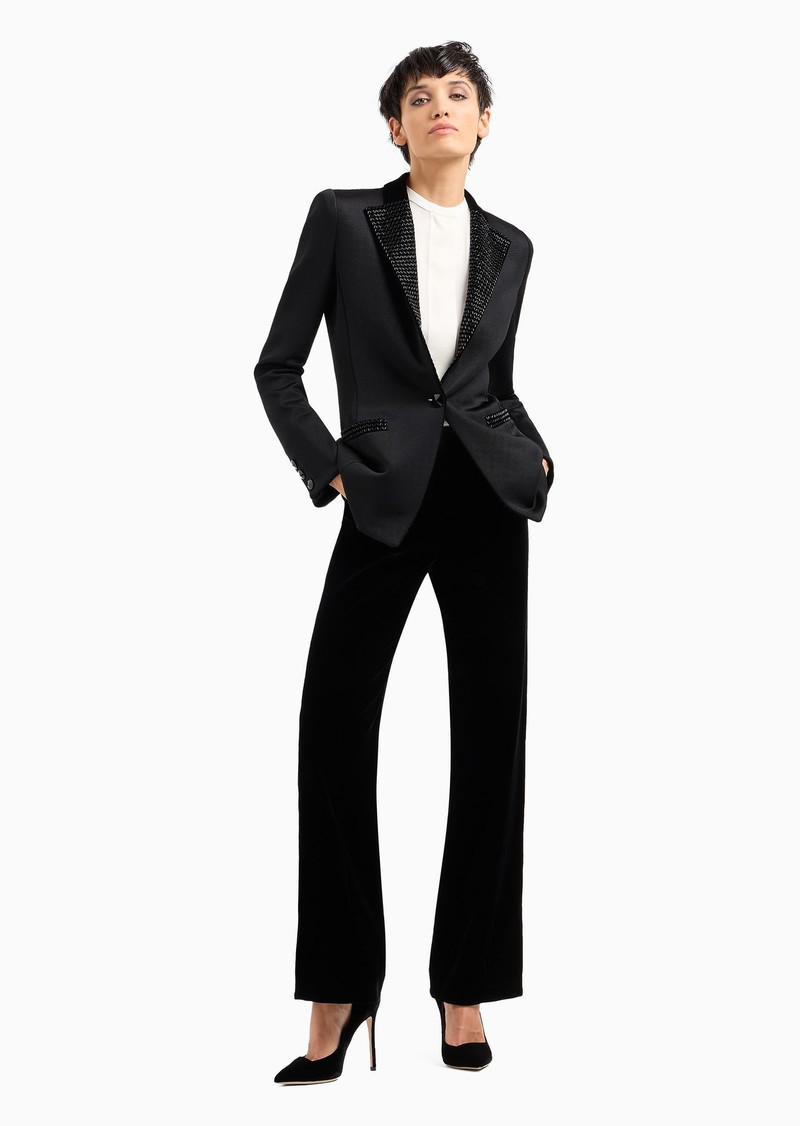 GIORGIO ARMANI Single-breasted jacket in double jersey and velvet with embroidery outlook