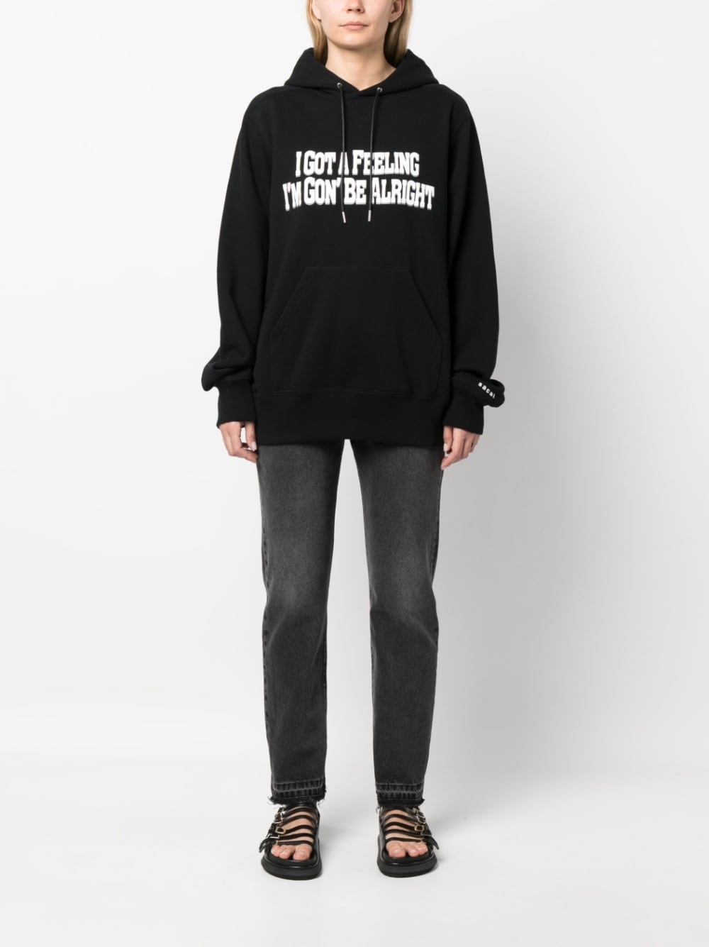 slogan-print cotton hoodie - 3
