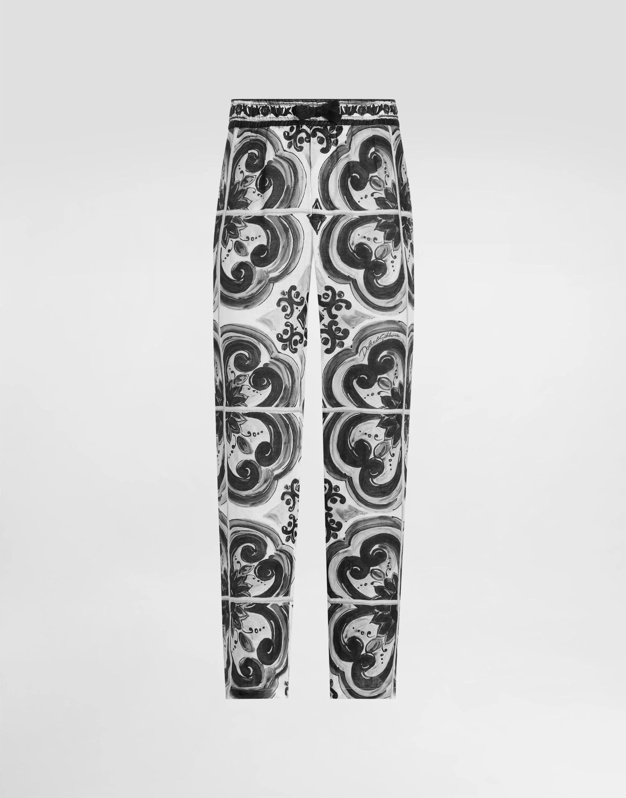 Majolica-print linen trousers - 1