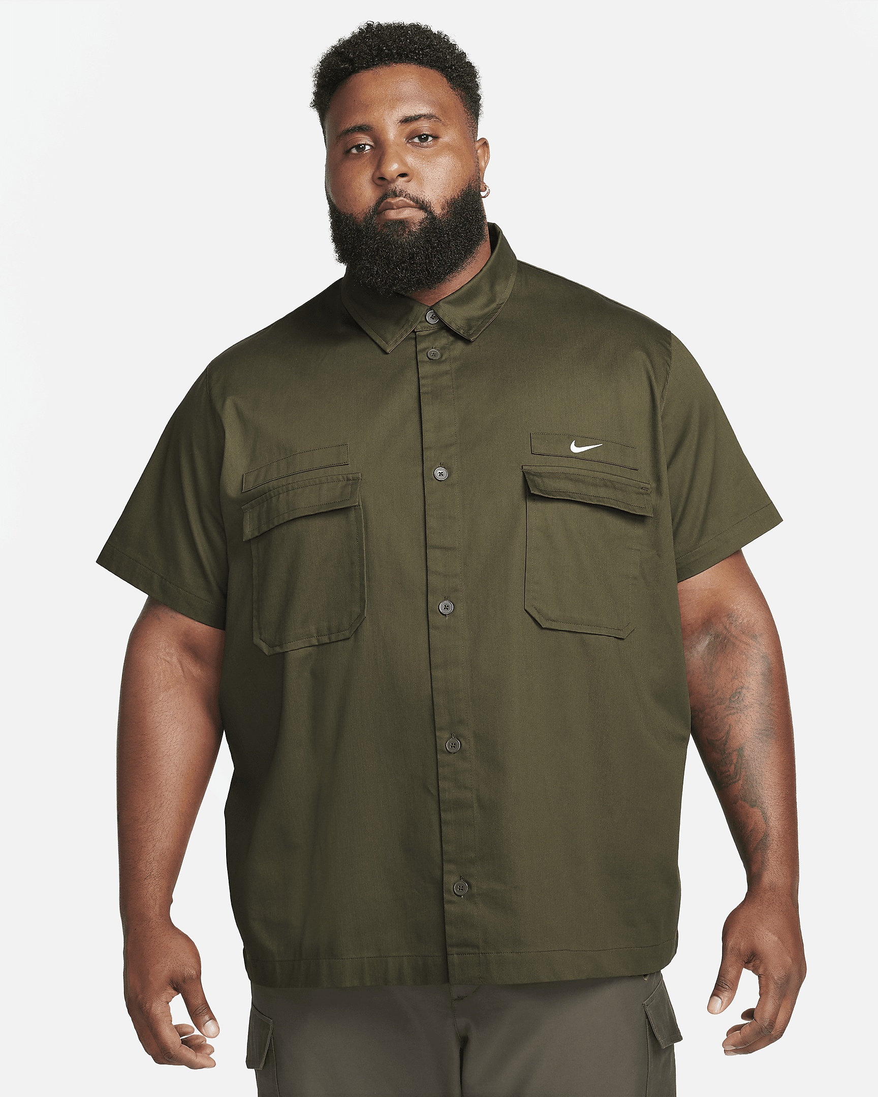 Nike Life Men's Woven Military Short-Sleeve Button-Down Shirt - 6