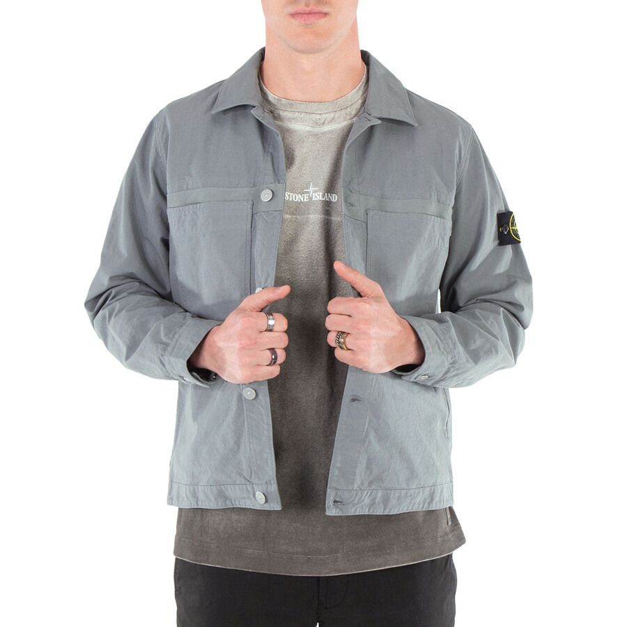Stone Island Men's Grey Green Cotton Ripstop Shirt - 1