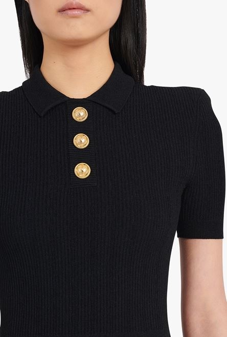 Short black knit dress with gold-tone buttons - 6