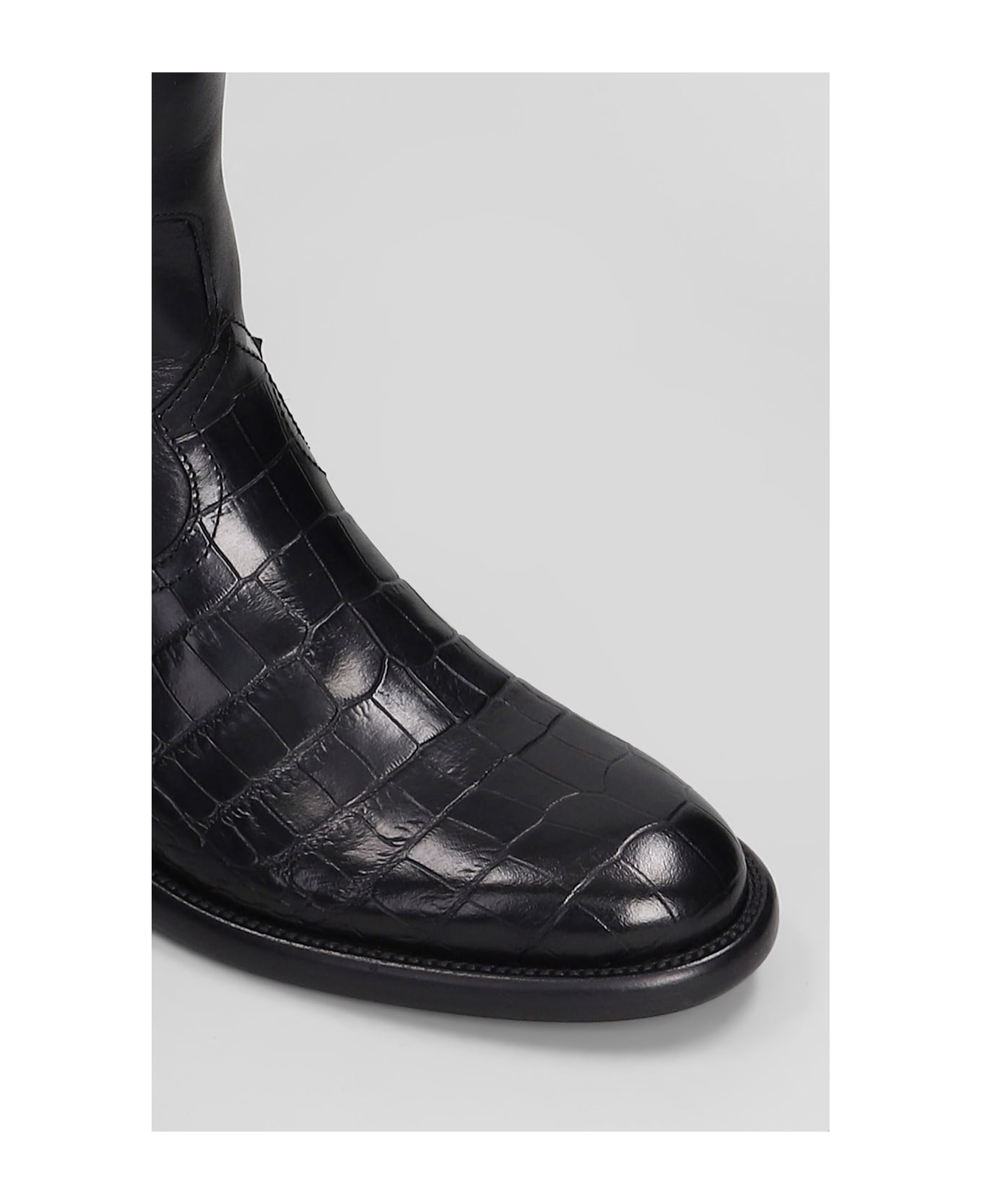 Montana Buckle Boot Low Heels Boots In Black Leather - 5