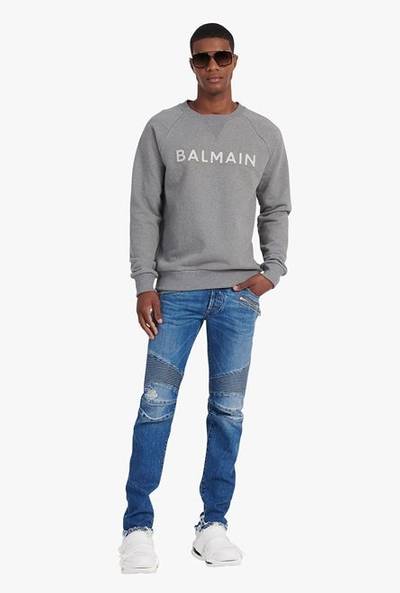 Balmain Heather gray eco-designed cotton sweatshirt with gray Balmain logo appliqué outlook
