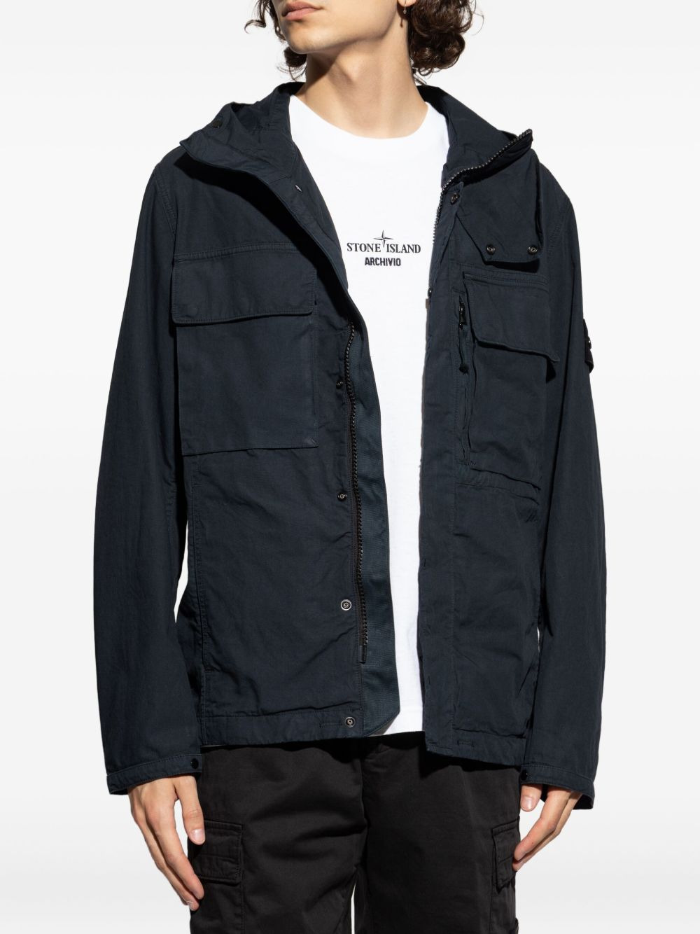 hooded patch-pocket jacket - 3