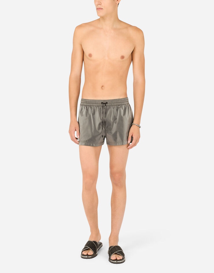 Short iridescent nylon swim trunks with patch - 2