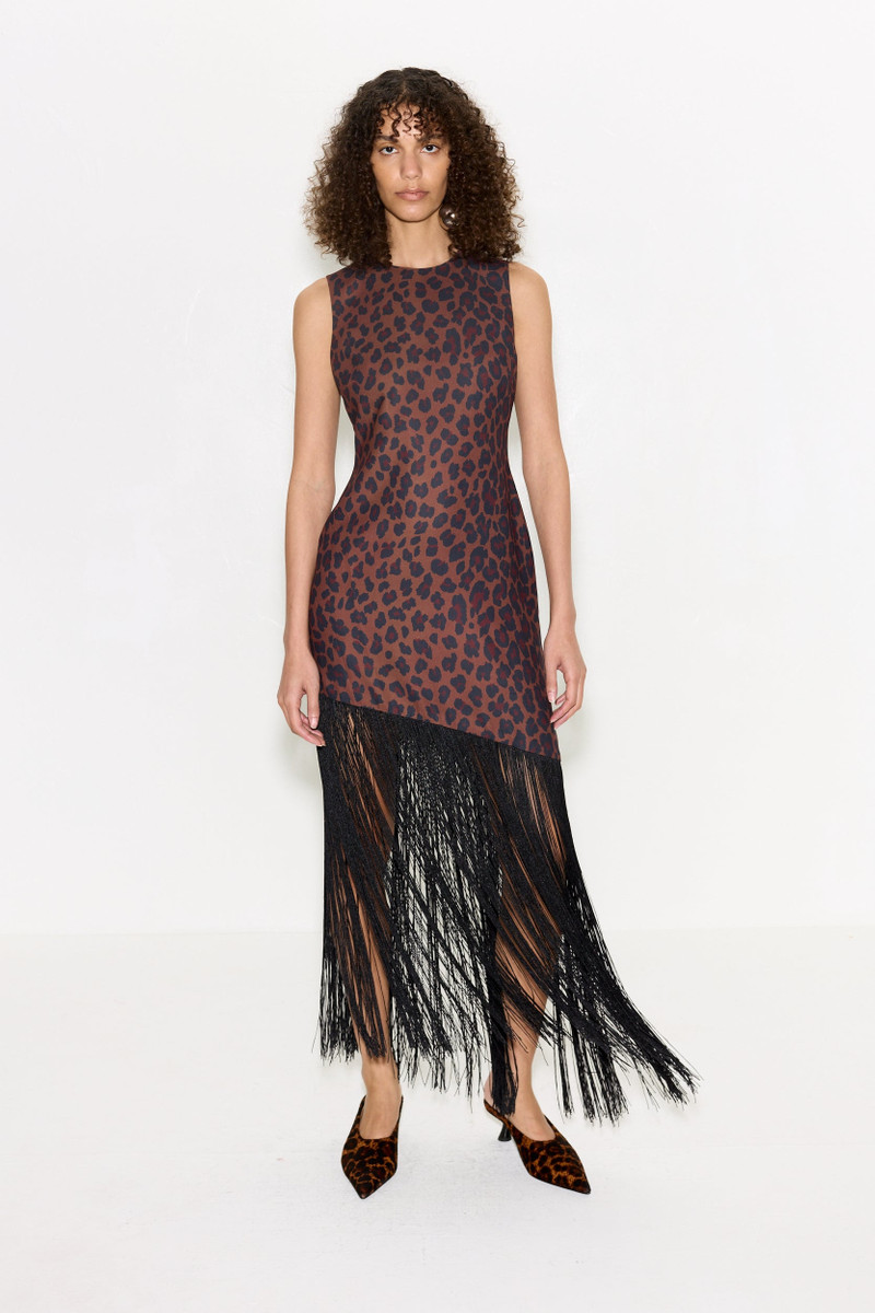 Casablanca Fringe Dress In Choco Brown Leopard 3